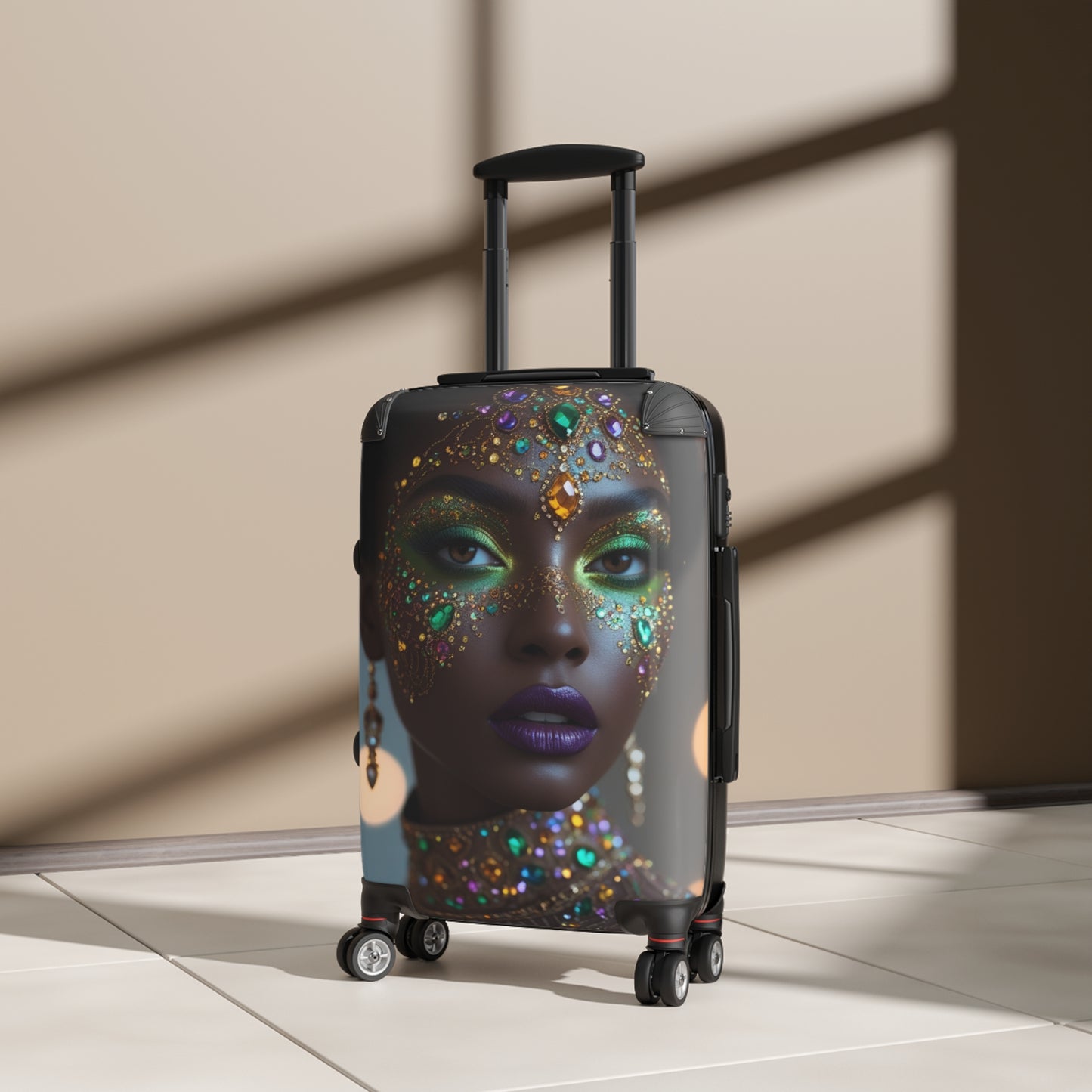 Colorful Glamour Print Suitcase with Elegant Gemstone Design