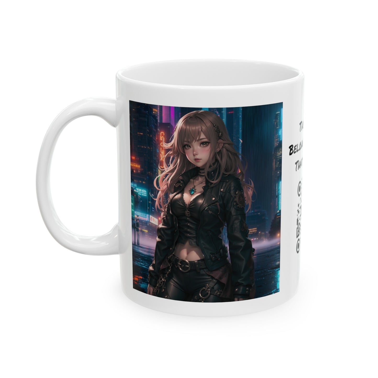 Noir Leather Beauty | HD Graphic | Urban | Anime | Coffee | Tea | Hot Chocolate | 11oz | White Mug