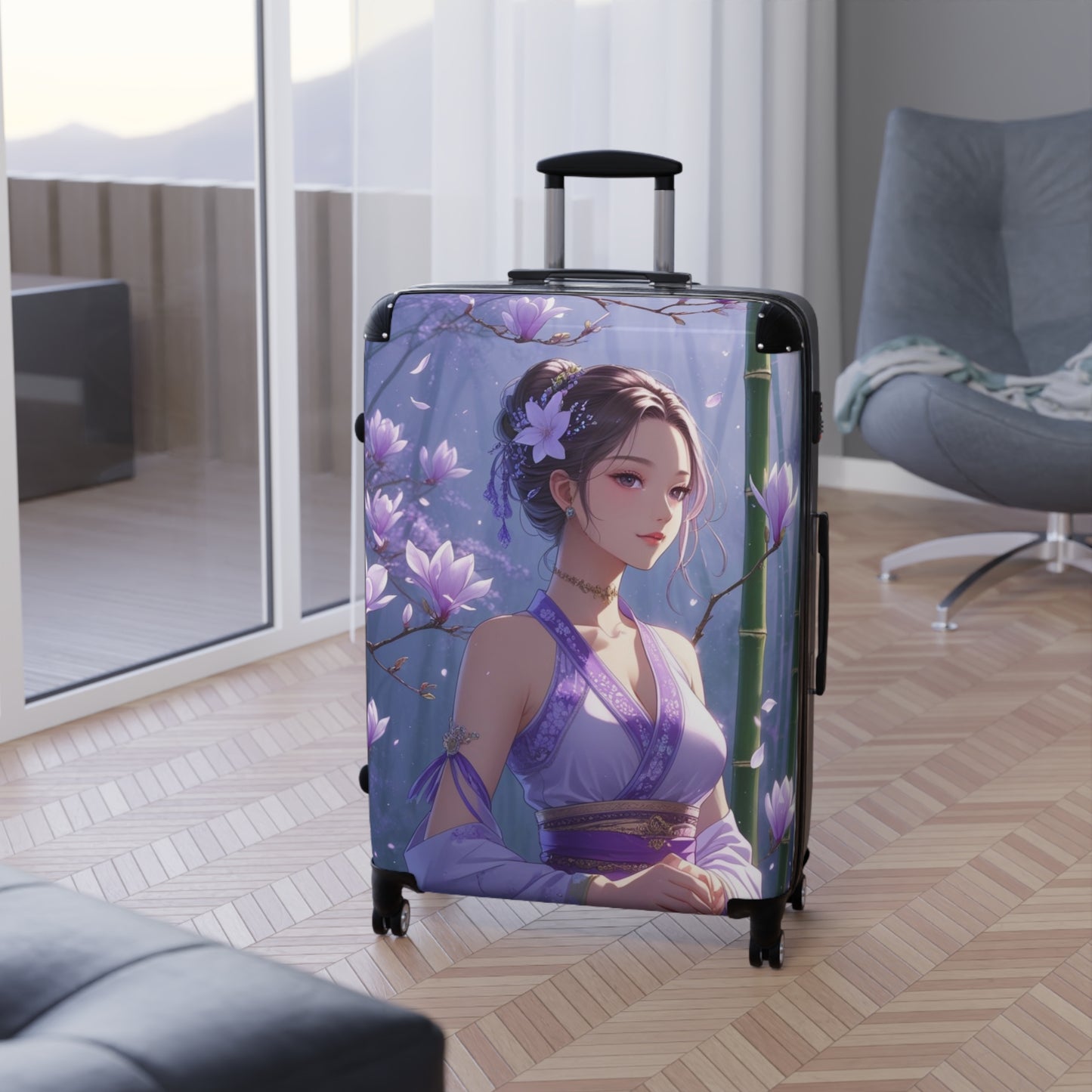 Serene Floral Art Suitcase - Stylish Travel Luggage for Women
