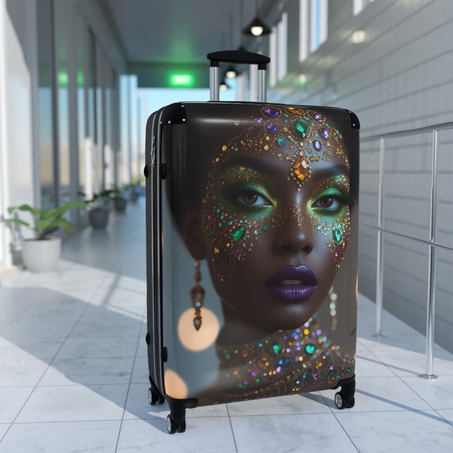 Colorful Glamour Print Suitcase with Elegant Gemstone Design