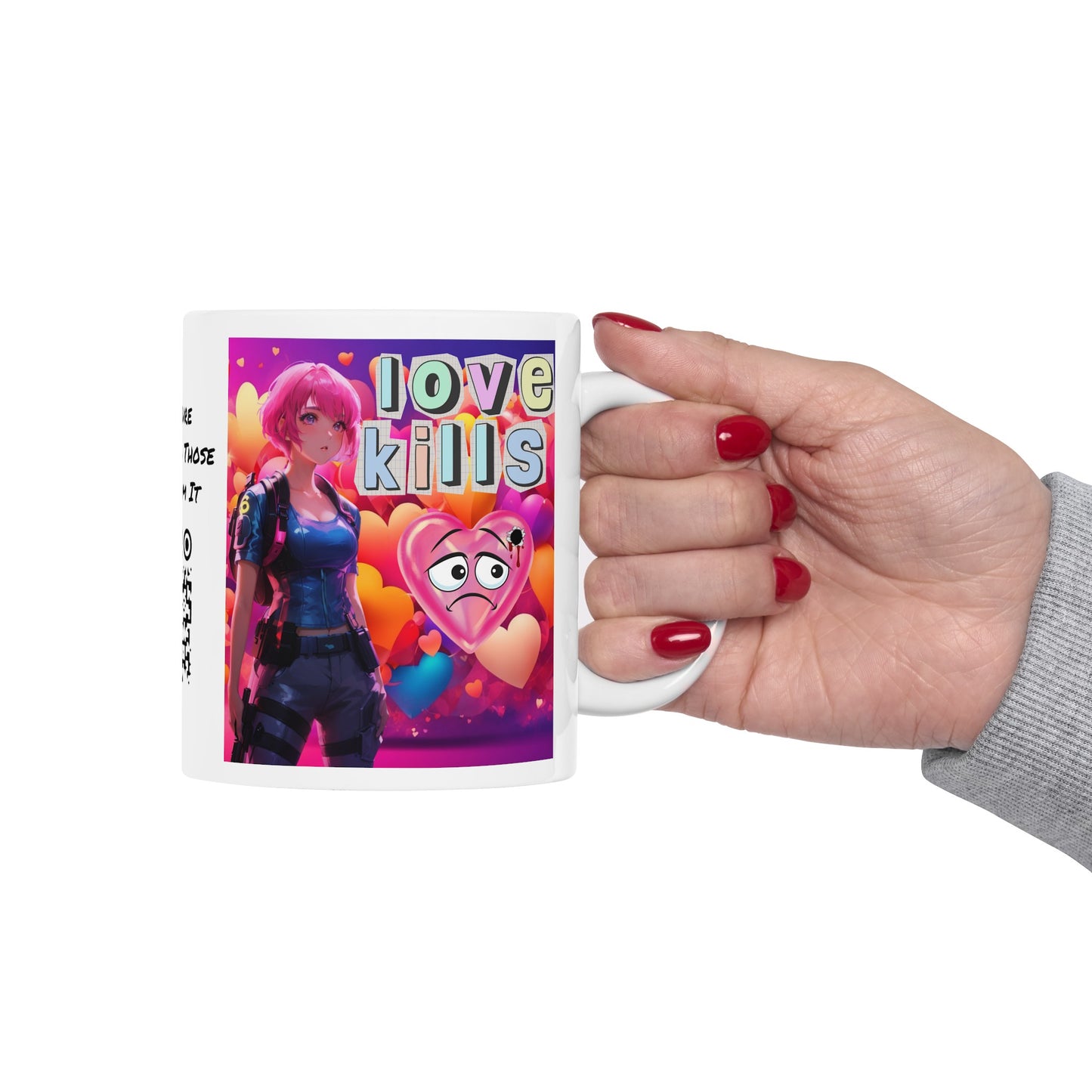 Love Kills | Cute | Anime | Hearts | Coffee | Tea | Hot Chocolate | 11oz | White Mug