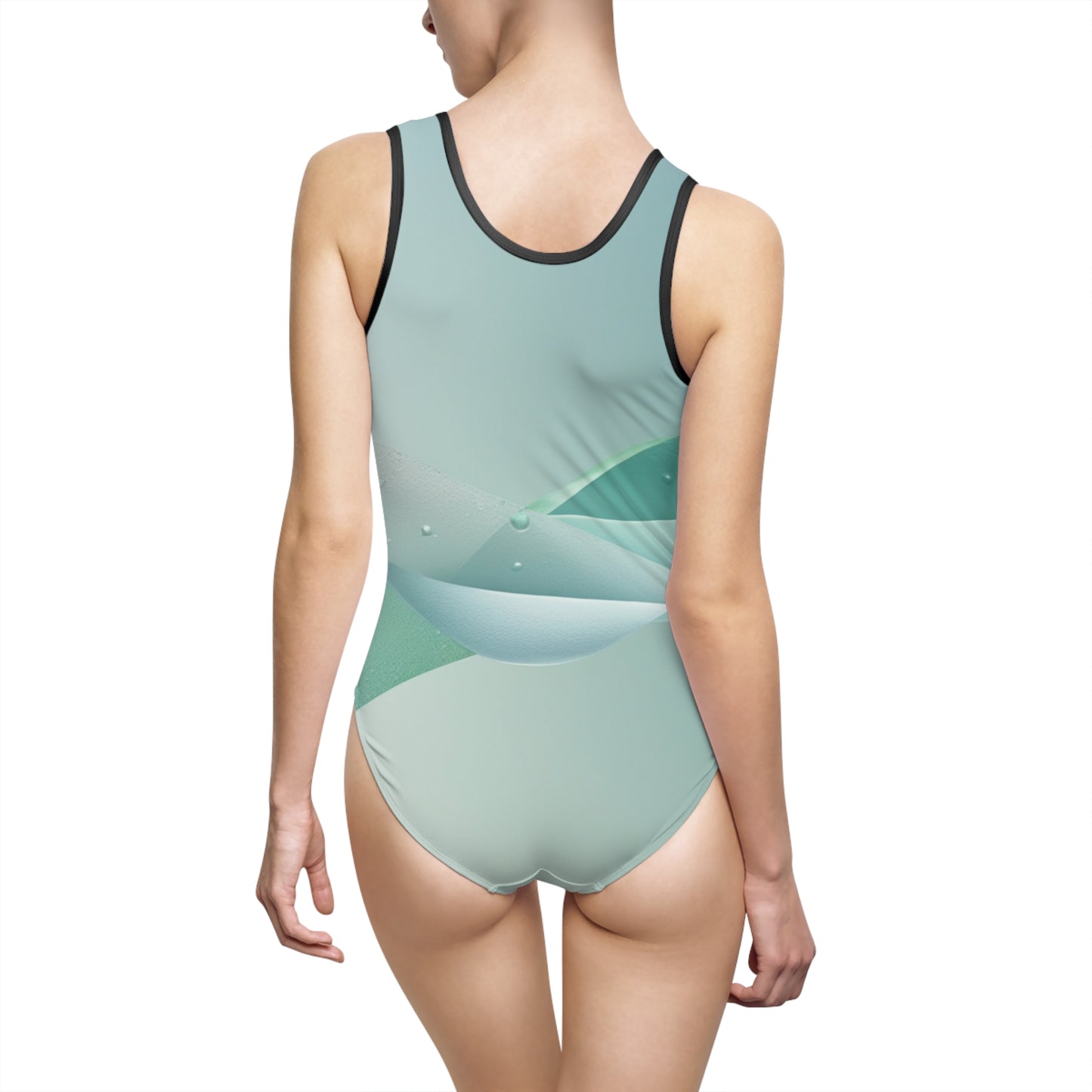 Elegant Women's Classic One-Piece Swimsuit - Aqua Wave Design