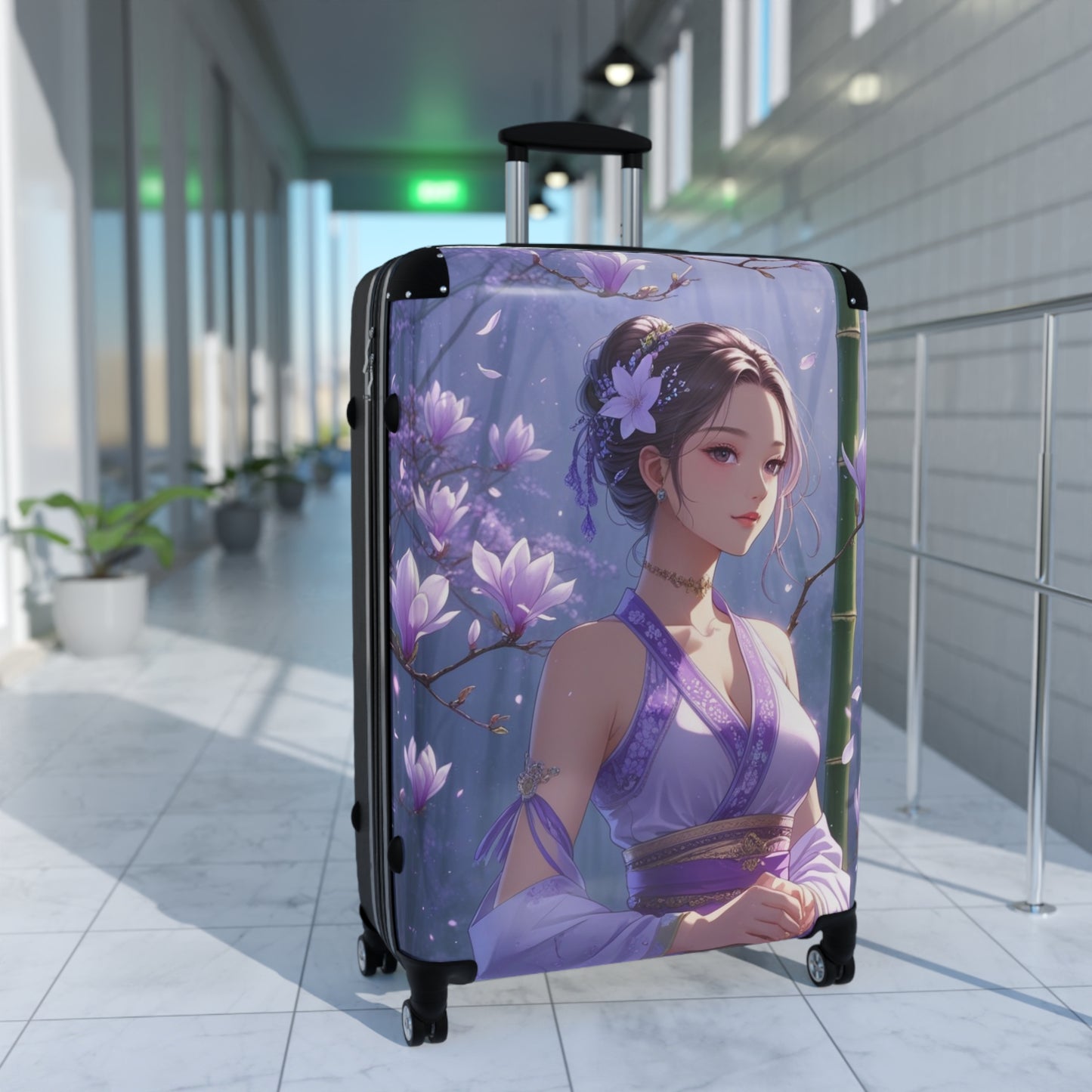 Serene Floral Art Suitcase - Stylish Travel Luggage for Women