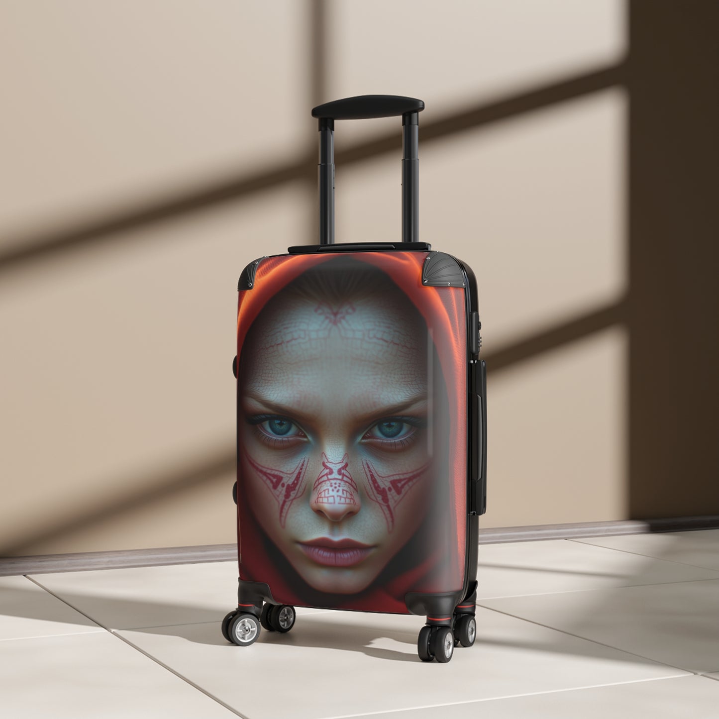 Mystical Face Design Suitcase - Unique Travel Luggage for Adventurers