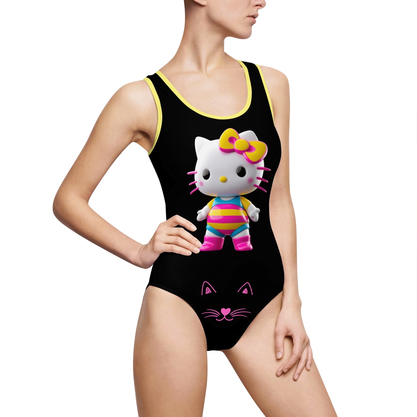 Pink Print Cute Kitty One-Piece Swimsuit for Women – Fun Beachwear