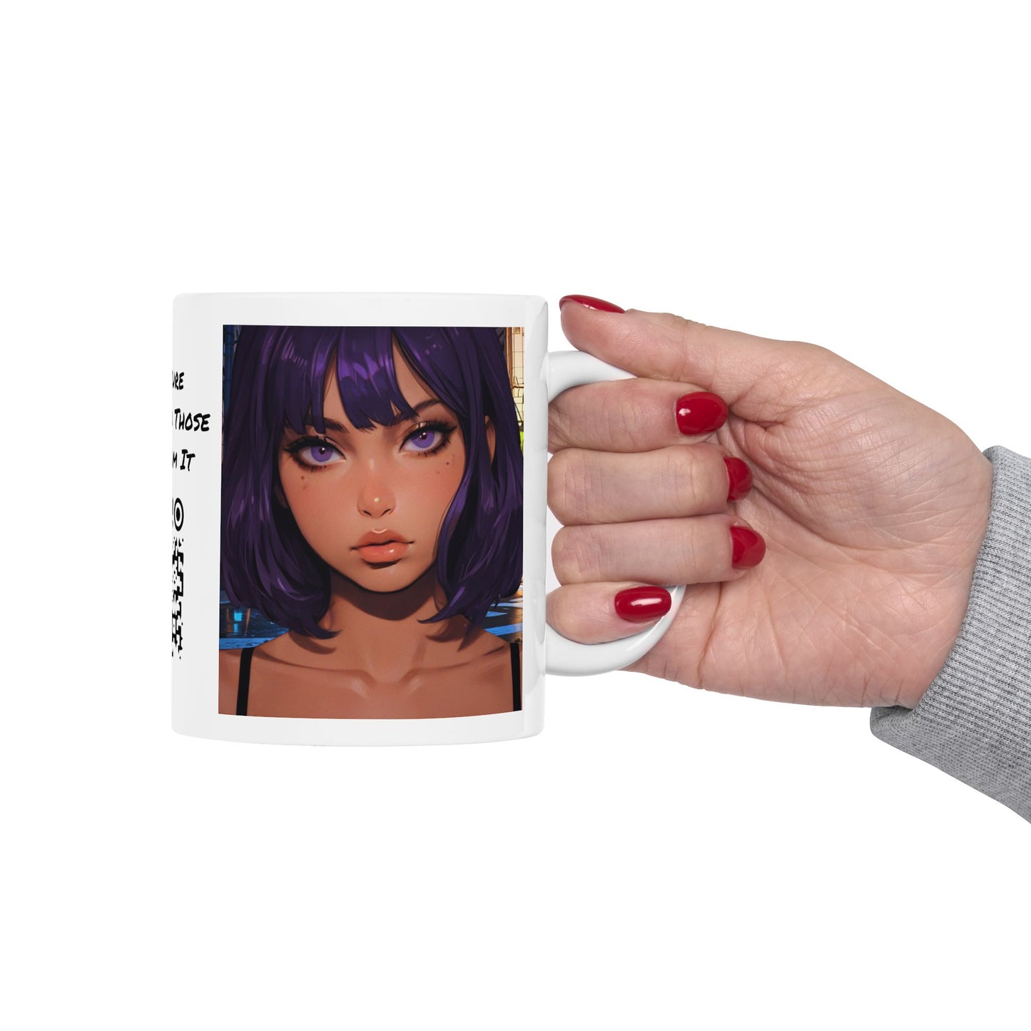 Extreme Close-Up | HD Graphic | Anime Style | Selfie | Purple Hair | Coffee | Tea | Hot Chocolate | 11oz | White Mug
