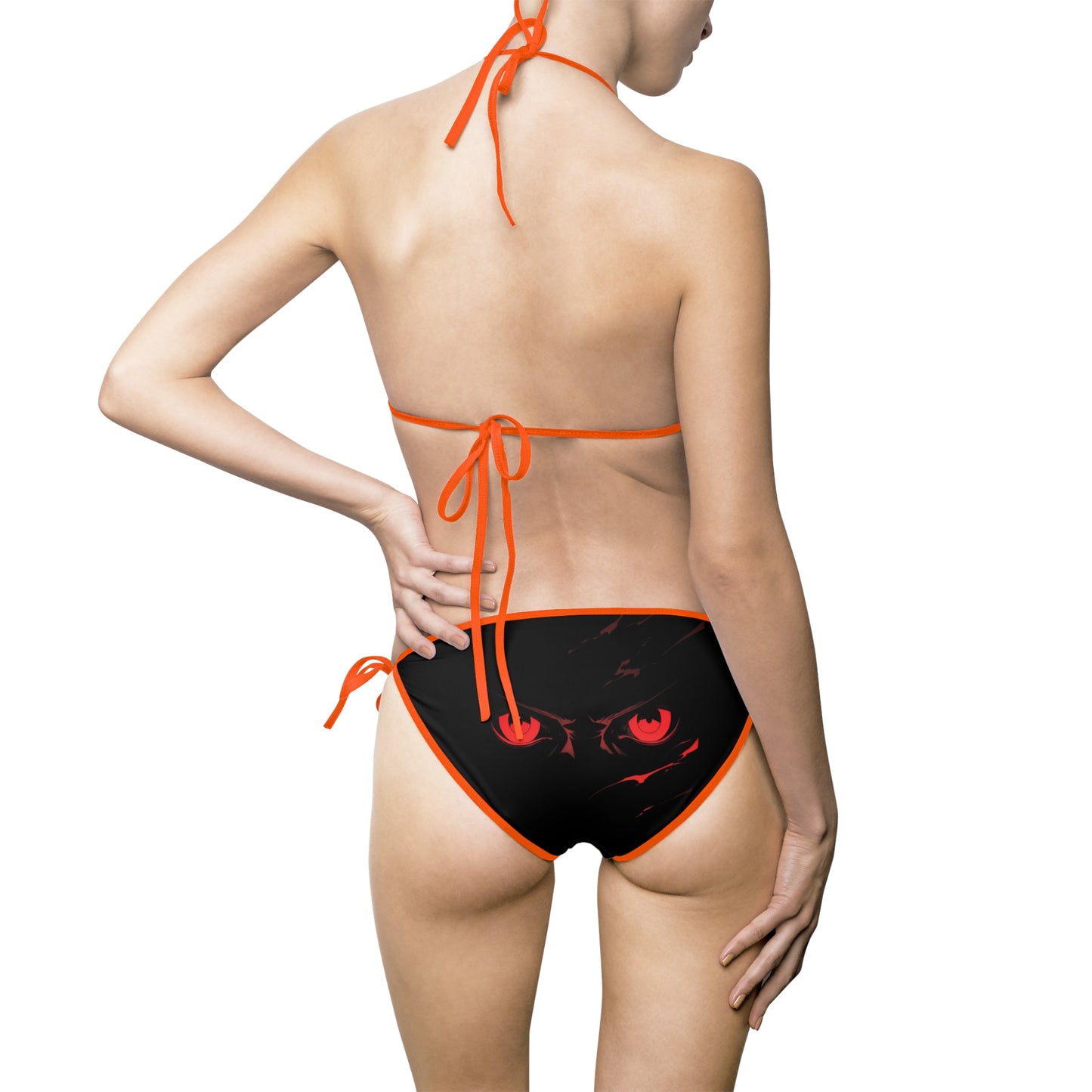 Sleek Black Bikini Swimsuit with Striking Red Eye Design | Trendy Women's Swimwear