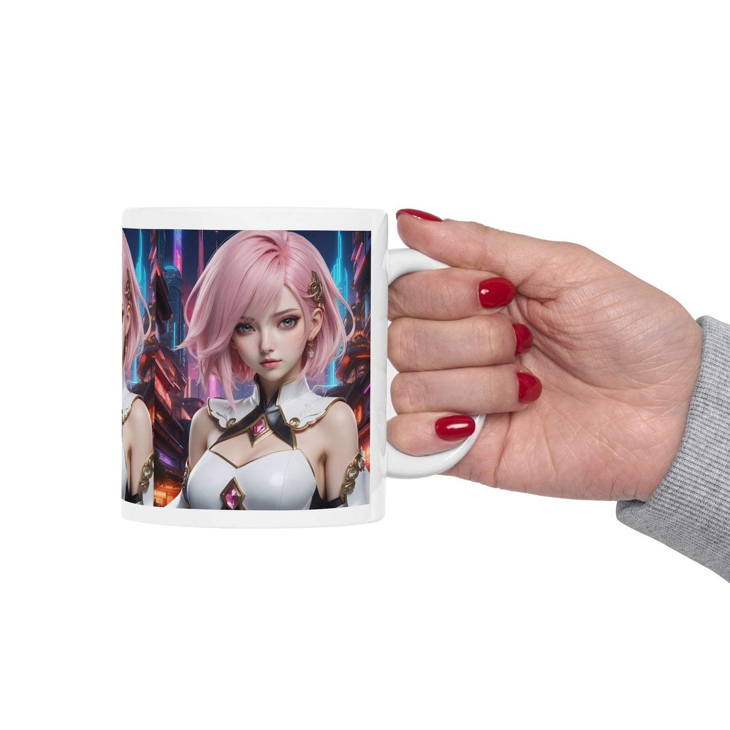 Kawaii Desu | Cute | Anime | CGI | Gamer | Fantasy Girl | Geek Gift | HD Graphics | Weeb | Waifu | Coffee | Tea | Hot Chocolate | Ceramic Mug | 11oz