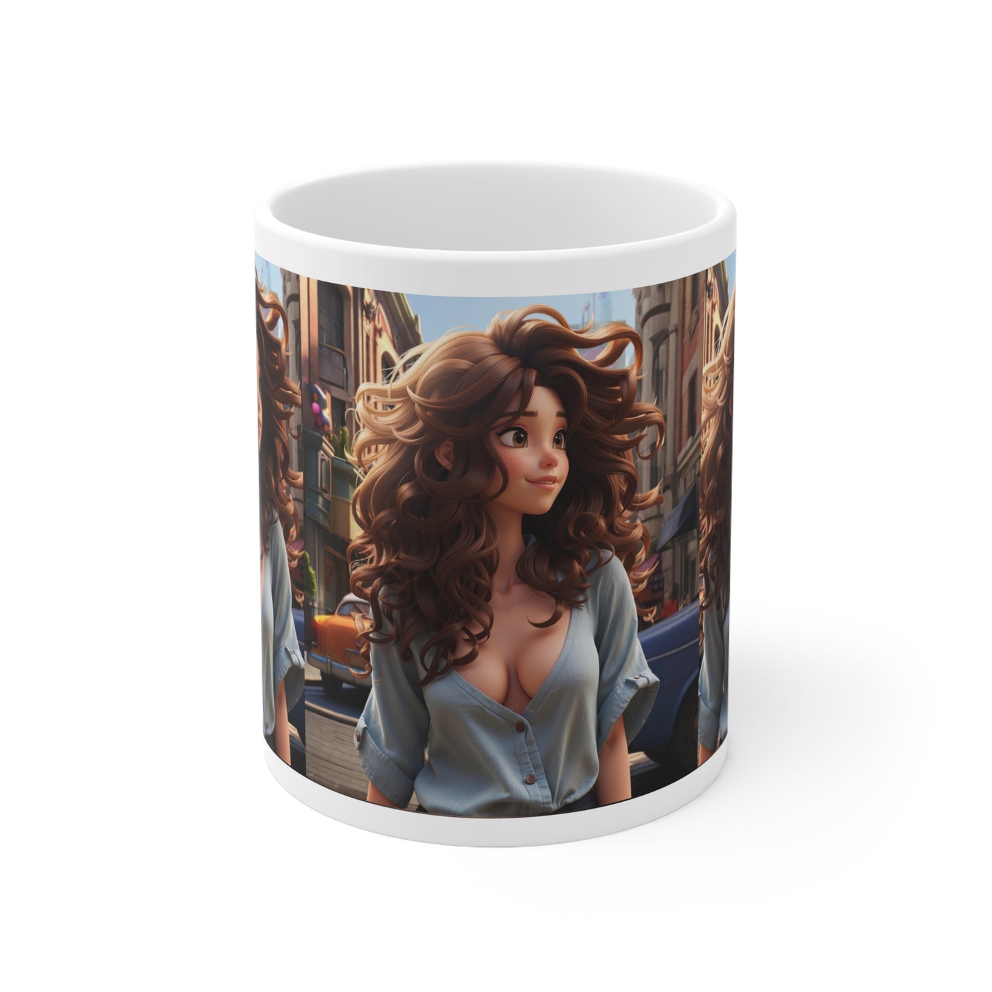 City Girl In A Digital World | Pixar Style Animation | Dream Girl | HD Graphic | Girl Power | Coffee | Tea | Hot Chocolate | Ceramic Mug | 11oz