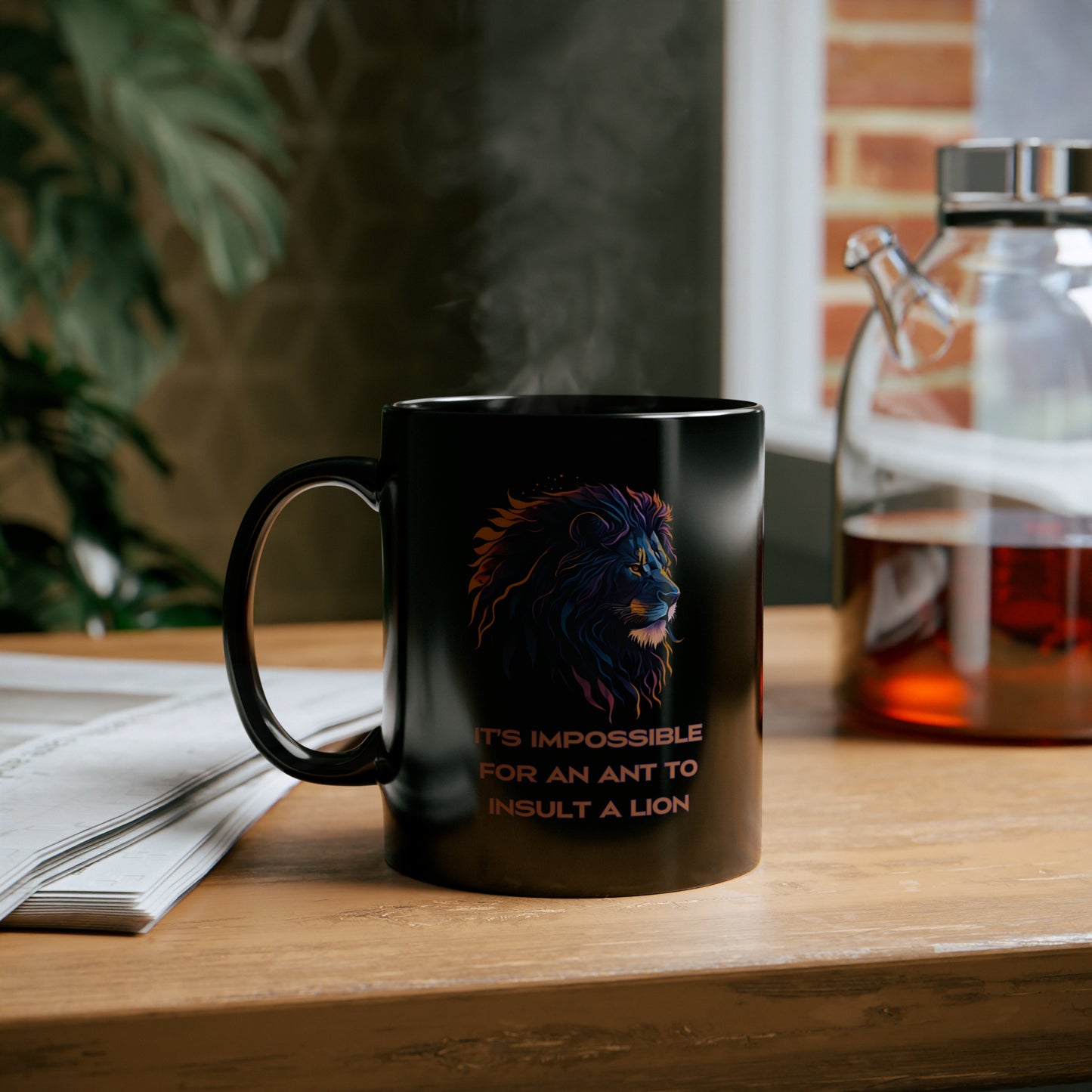 Neon Lion | Inspirational Quote | Cool Design | Coffee | Tea | Hot Chocolate | Ceramic | 11oz | Black Mug