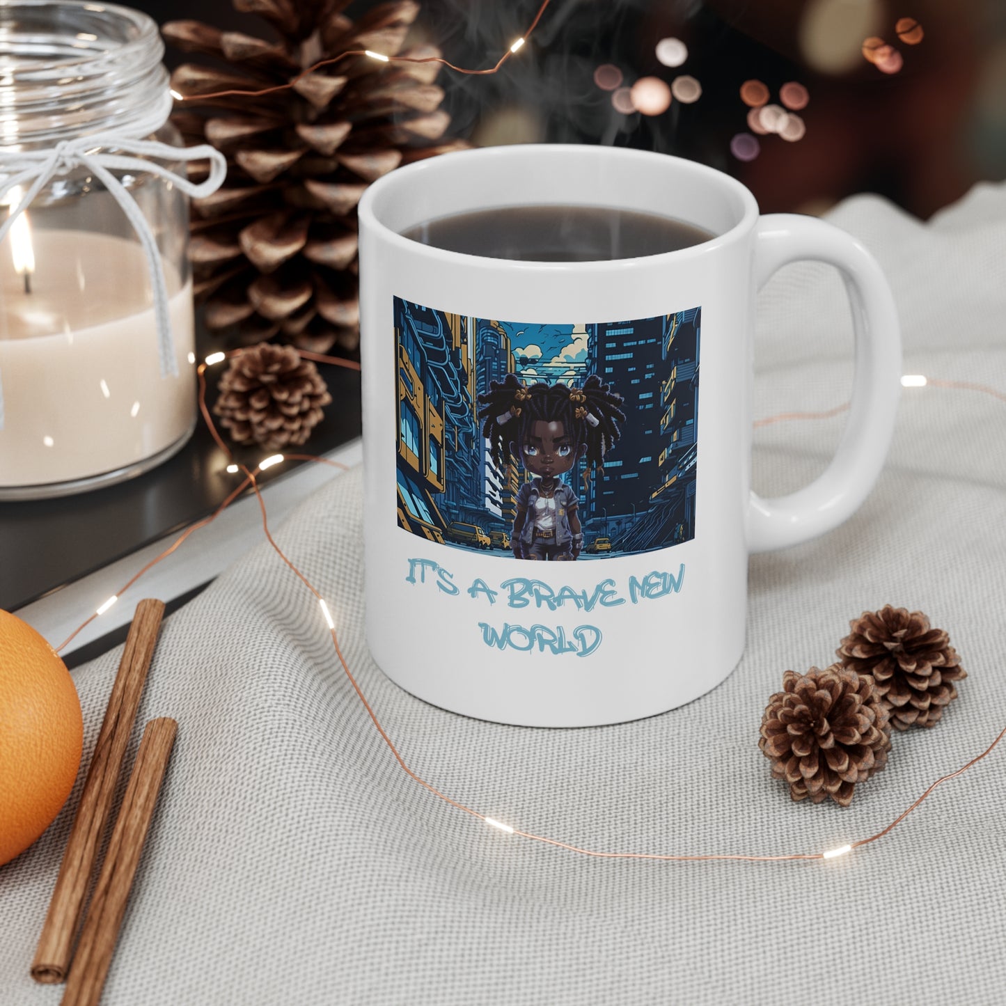 Brave New World | Black Girl Magic | Anime | HD Graphic | Trendy | Artwork | Coffee | Tea | Hot Chocolate | 11oz | White Mug