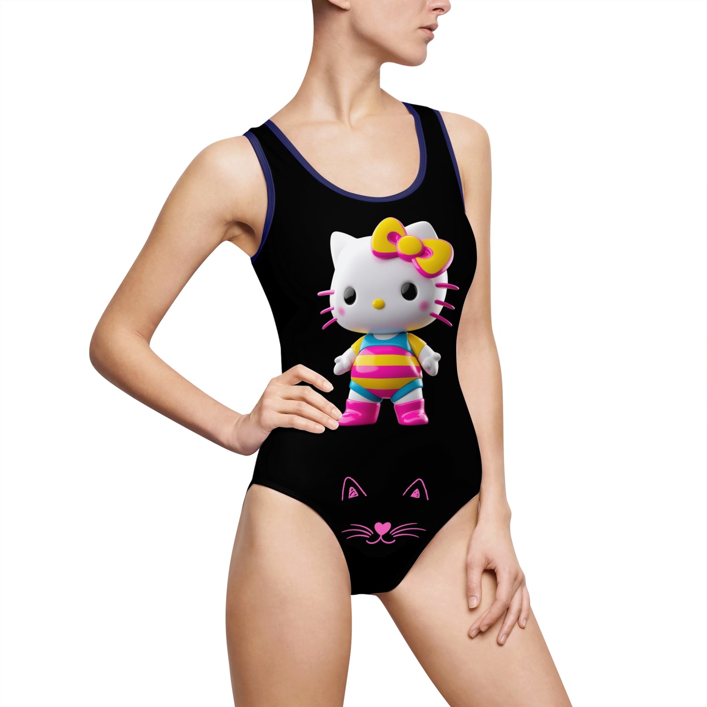 Pink Print Cute Kitty One-Piece Swimsuit for Women – Fun Beachwear