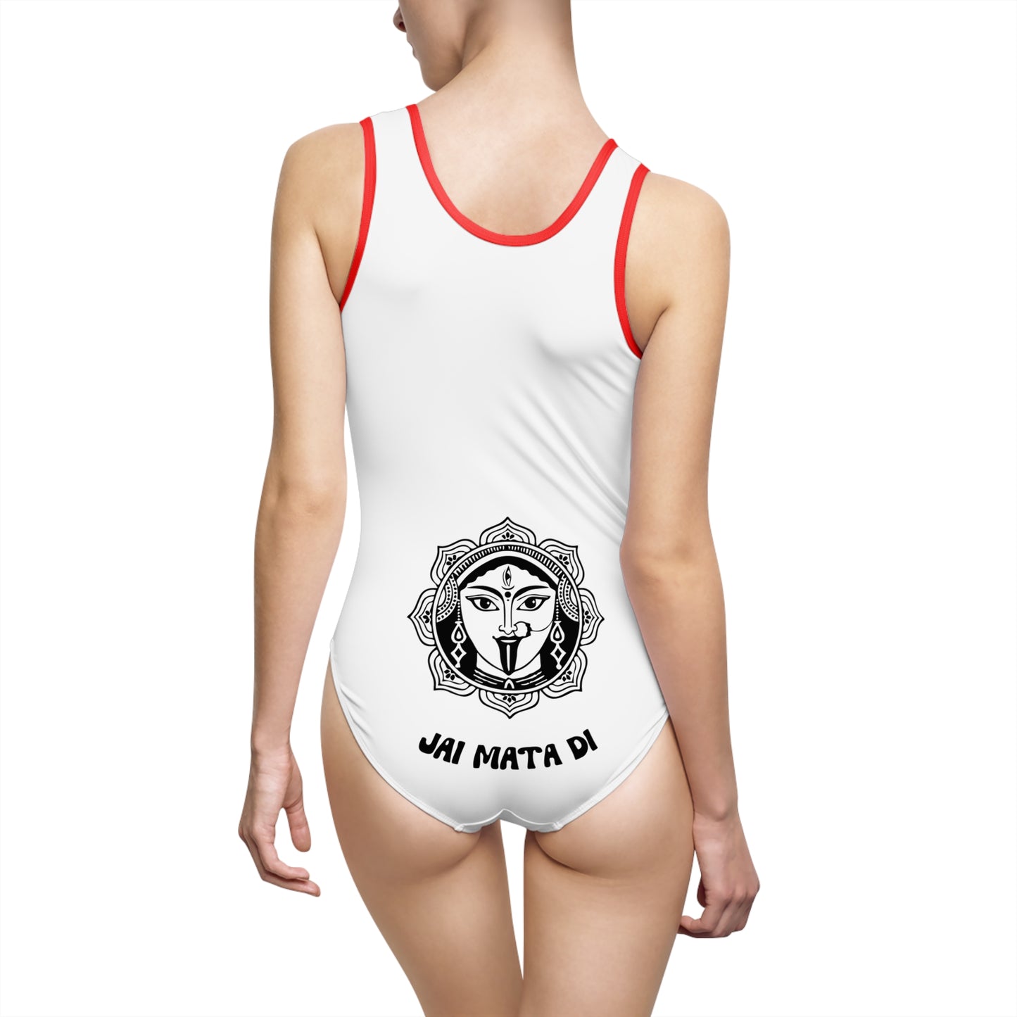 Kali Ma Women's Classic One-Piece Swimsuit with Spiritual Motif - Jai Mata Di Design