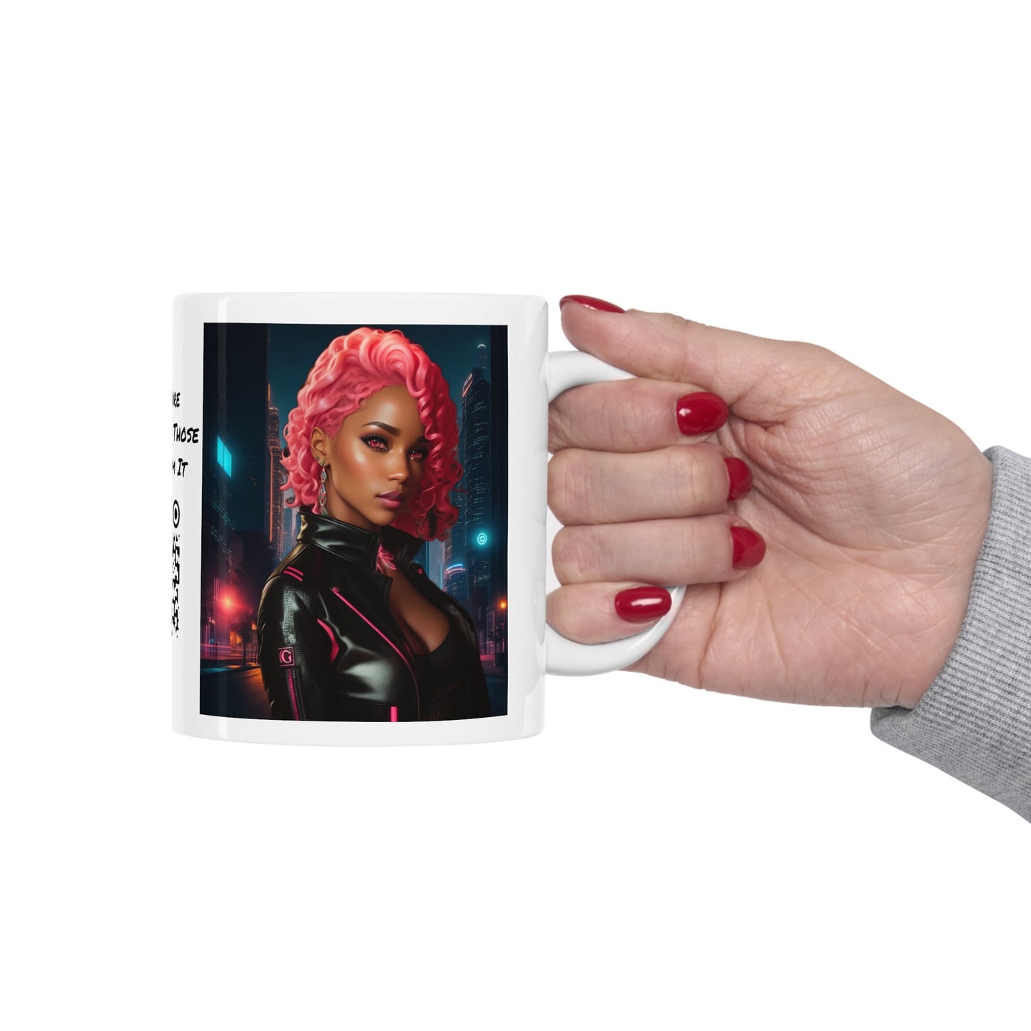 Pink Panthress | Anime Gift | Fantasy Girl | City Lights | Sci Fi | Futuristic | HD Graphics | Coffee | Tea | Hot Chocolate | Ceramic Mug | 11oz