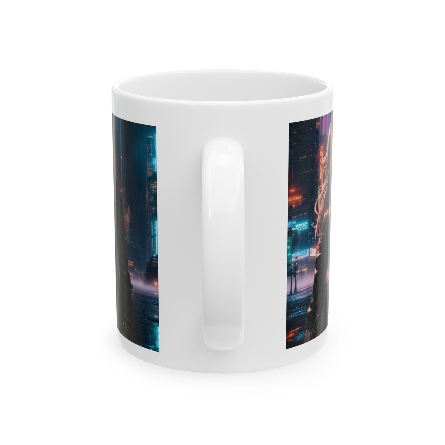 Noir Leather Beauty | HD Graphic | Urban | Anime | Coffee | Tea | Hot Chocolate | 11oz | White Mug