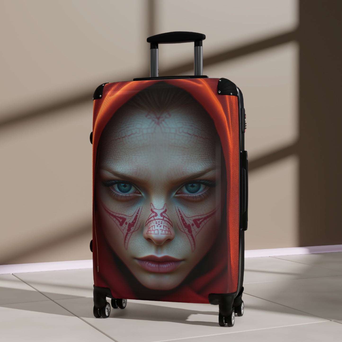 Mystical Face Design Suitcase - Unique Travel Luggage for Adventurers