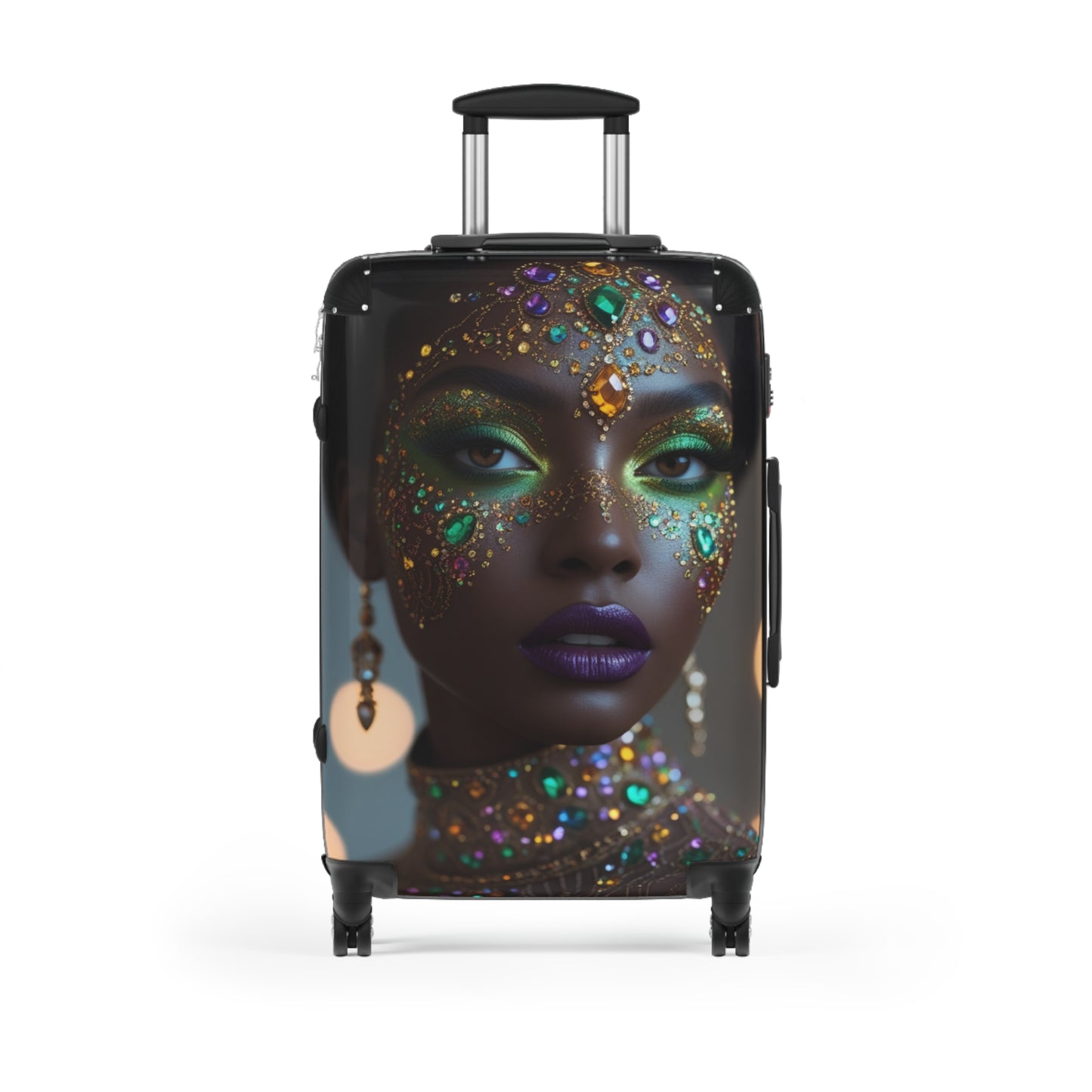 Colorful Glamour Print Suitcase with Elegant Gemstone Design