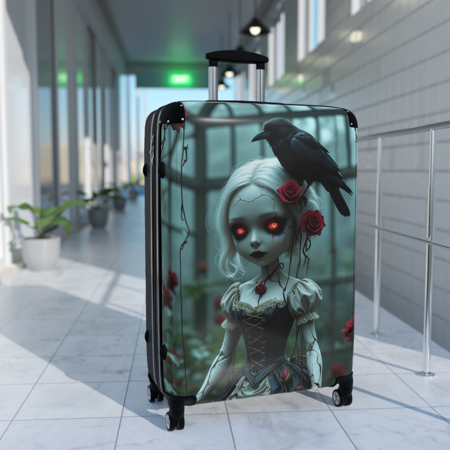 Gothic Doll Design Suitcase - Perfect Travel Companion for Halloween and Fantasy Lovers