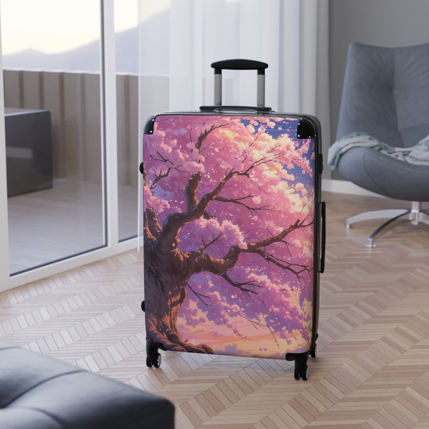 Cherry Blossom Print Suitcase - Stylish Travel Luggage for Nature Lovers