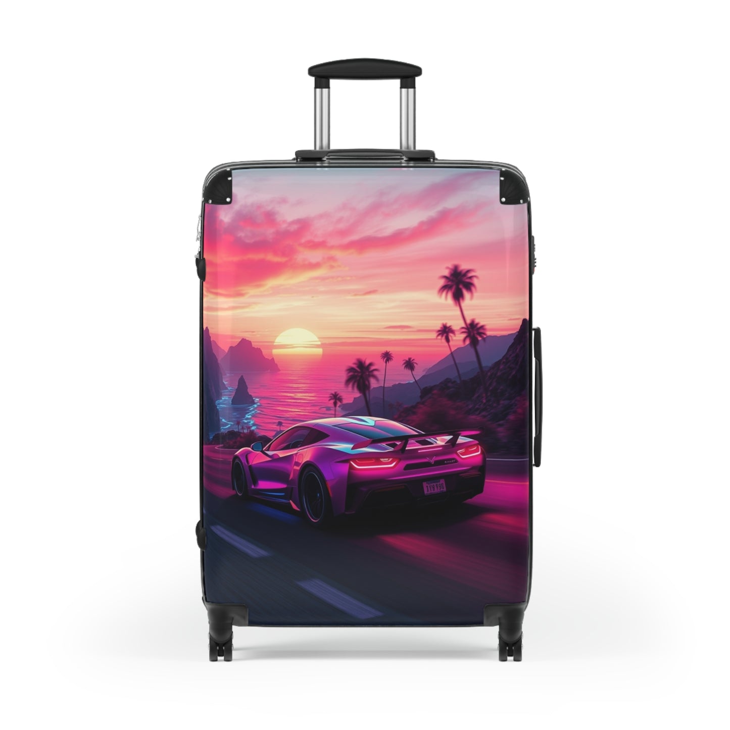 Tropical Sunset Suitcase - Travel Luggage with Vibrant Car Design for Adventure Seekers