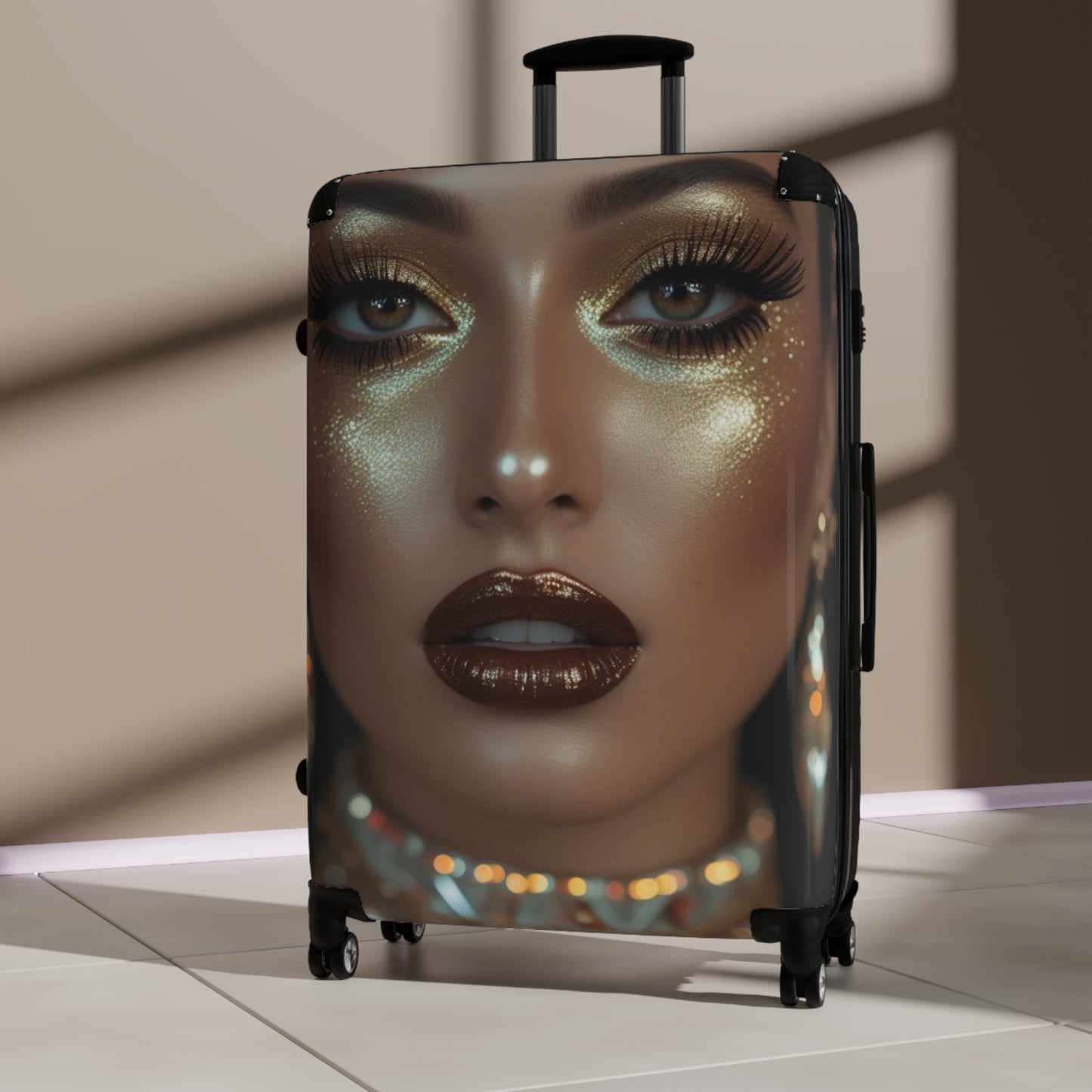 Glamorous Face Design Suitcase - Stylish Travel Luggage for Fashion Lovers