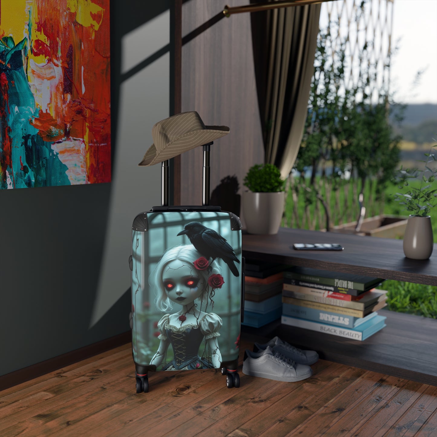 Gothic Doll Design Suitcase - Perfect Travel Companion for Halloween and Fantasy Lovers