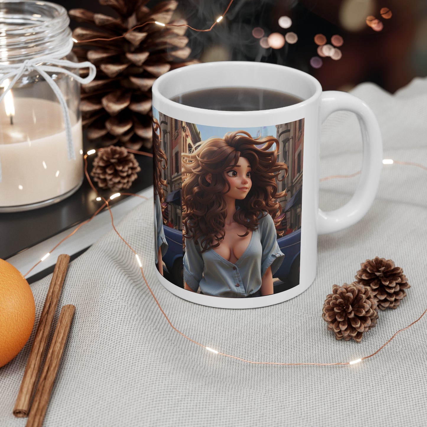 City Girl In A Digital World | Pixar Style Animation | Dream Girl | HD Graphic | Girl Power | Coffee | Tea | Hot Chocolate | Ceramic Mug | 11oz