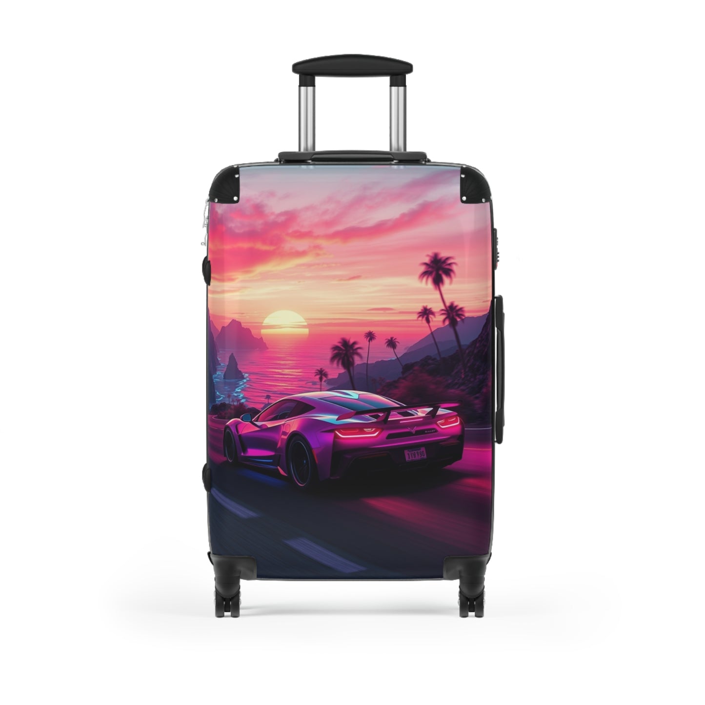 Tropical Sunset Suitcase - Travel Luggage with Vibrant Car Design for Adventure Seekers