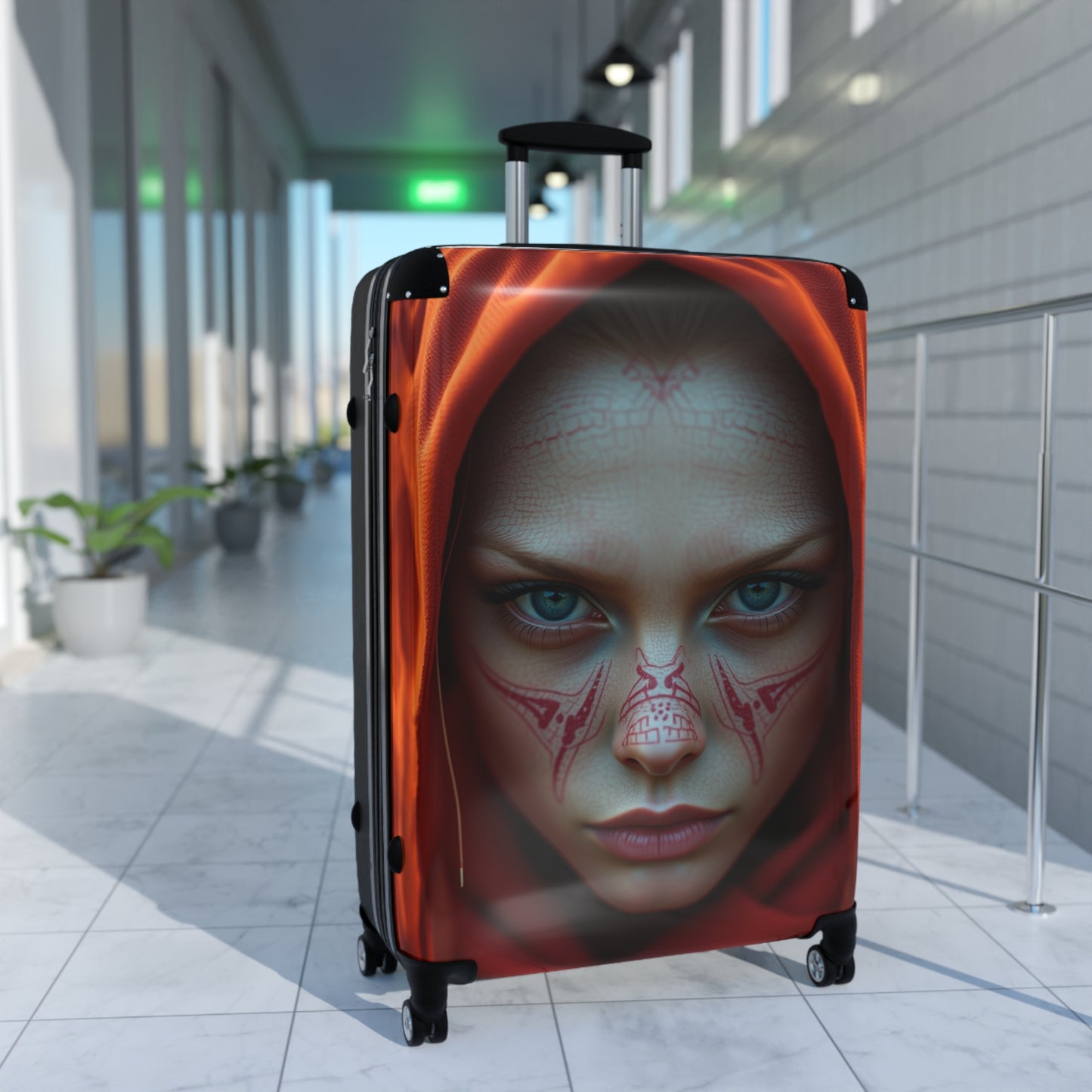 Mystical Face Design Suitcase - Unique Travel Luggage for Adventurers