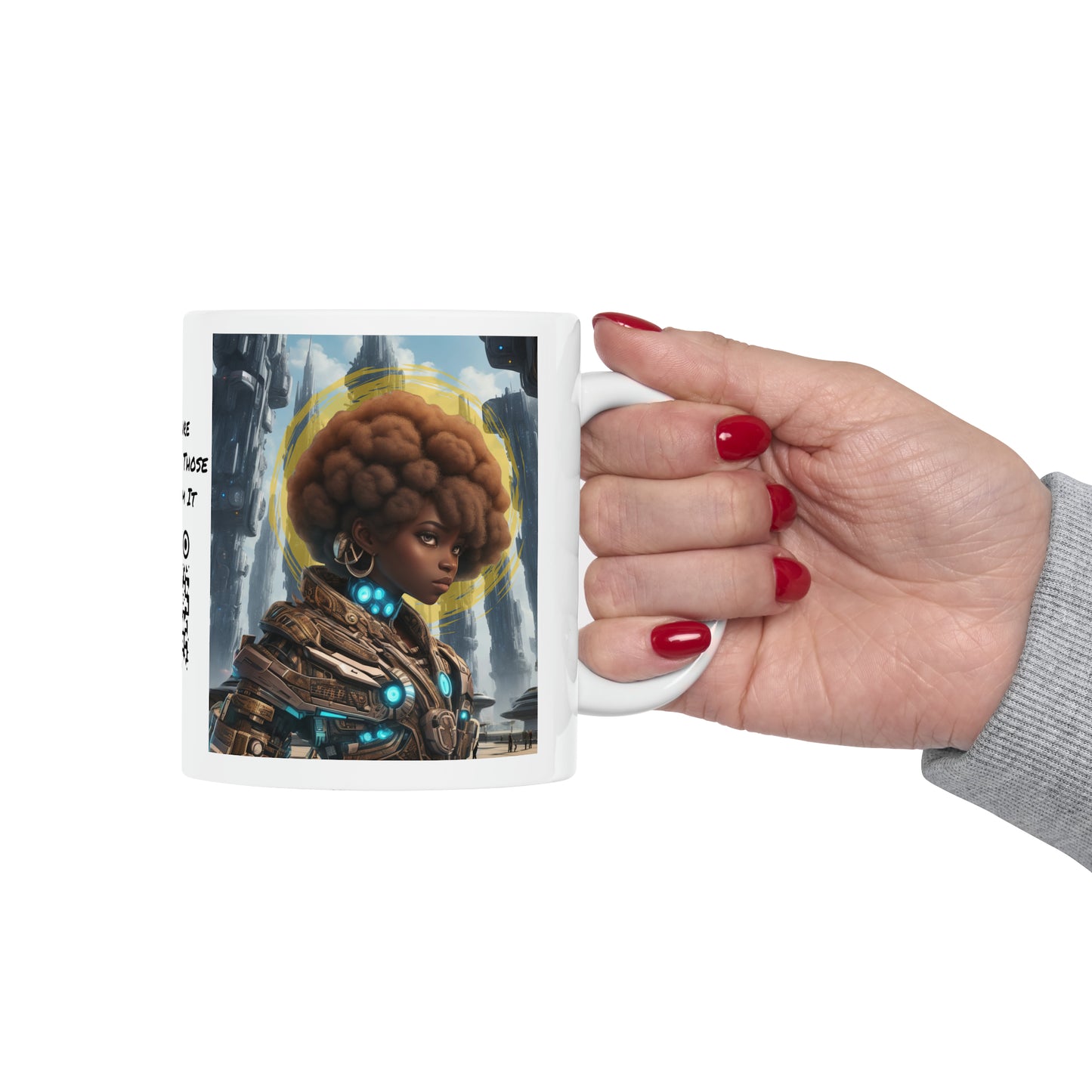 Afro-Future | HD Graphic | Sci-Fi | Black Character | Warrior | Coffee | Tea | Hot Chocolate | Ceramic Mug | 11oz
