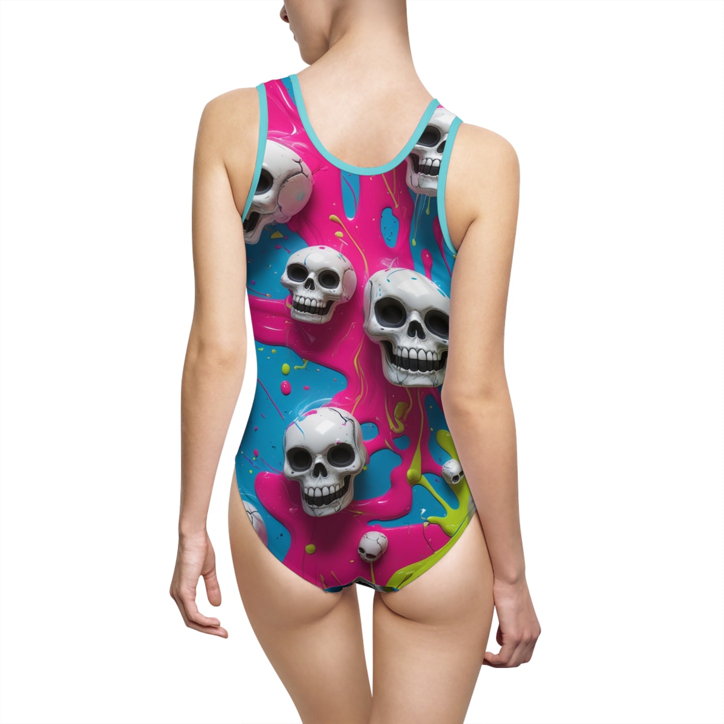 Vibrant Skull Print Women's One-Piece Swimsuit