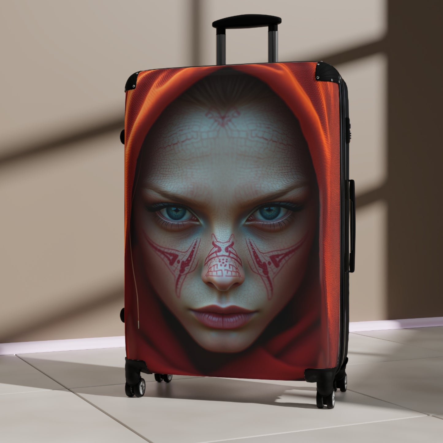 Mystical Face Design Suitcase - Unique Travel Luggage for Adventurers
