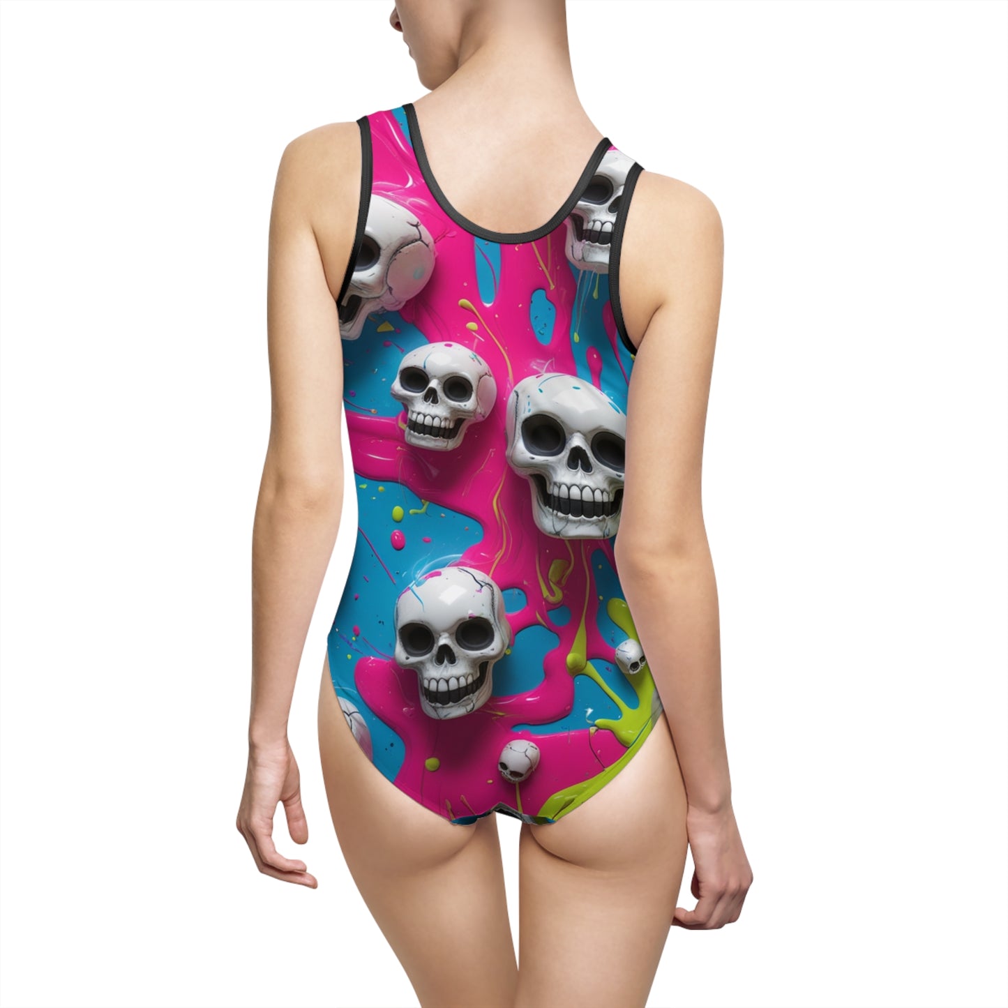 Vibrant Skull Print Women's One-Piece Swimsuit