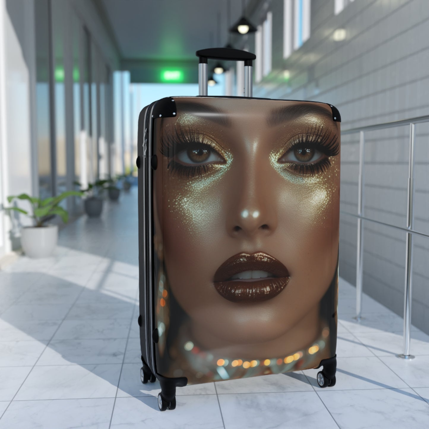 Glamorous Face Design Suitcase - Stylish Travel Luggage for Fashion Lovers