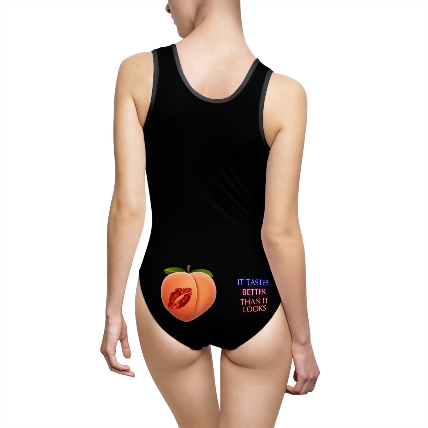 Fun & Flirty Women's Classic One-Piece Swimsuit with Heart Emoji & Peach Design