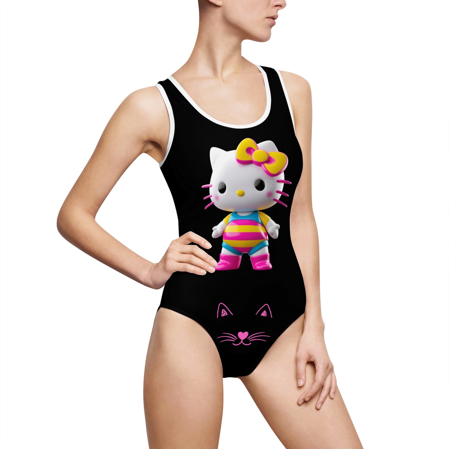 Pink Print Cute Kitty One-Piece Swimsuit for Women – Fun Beachwear