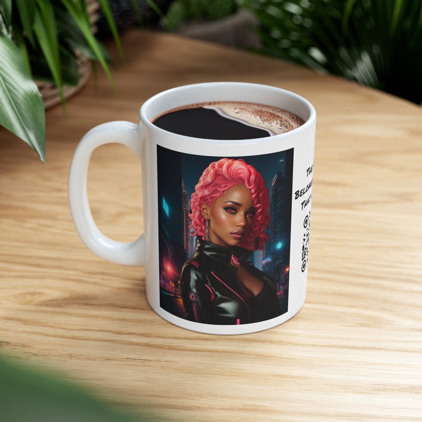 Pink Panthress | Anime Gift | Fantasy Girl | City Lights | Sci Fi | Futuristic | HD Graphics | Coffee | Tea | Hot Chocolate | Ceramic Mug | 11oz
