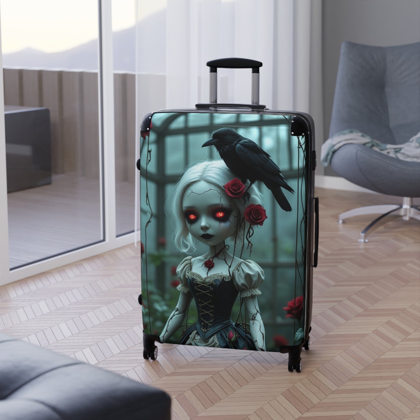Gothic Doll Design Suitcase - Perfect Travel Companion for Halloween and Fantasy Lovers