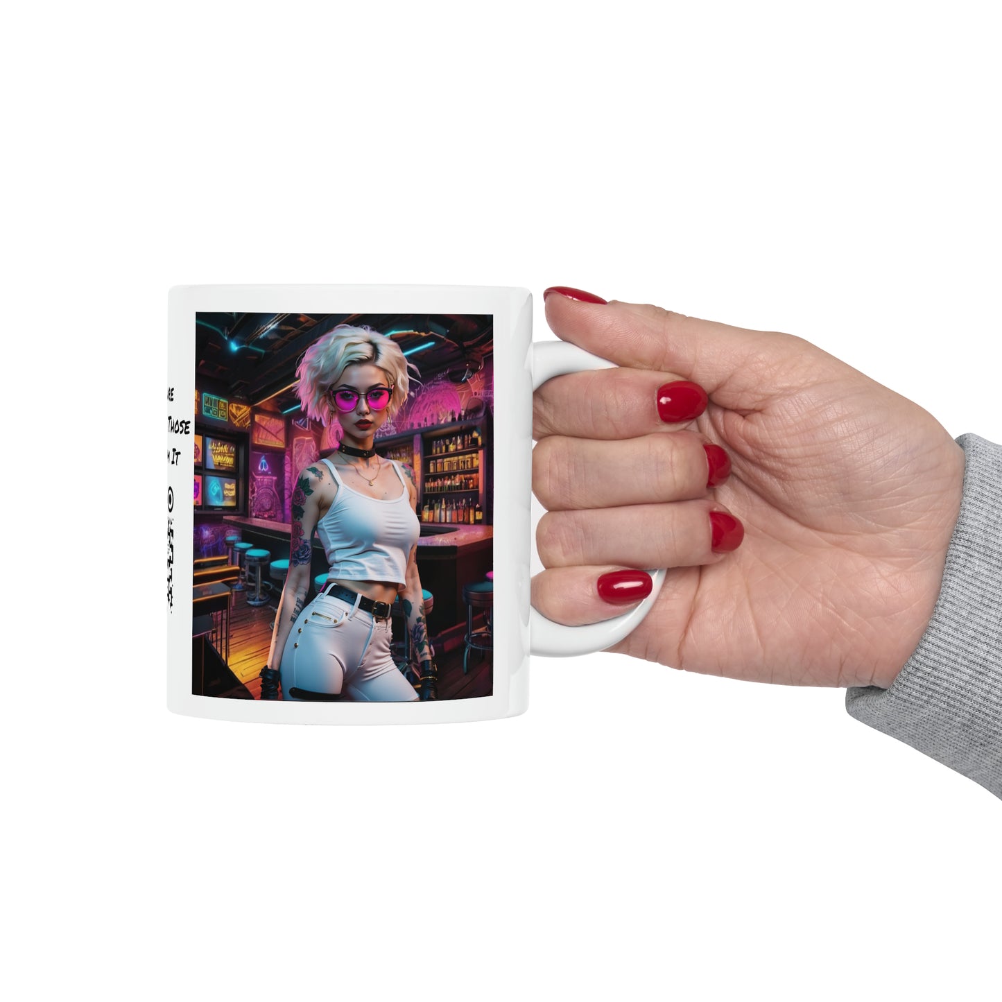 Bartender | HD Graphic | She Made Us Drinks To Drink, We Drunk Em | CyberPunk | Coffee | Tea | Hot Chocolate | 11oz | White Mug