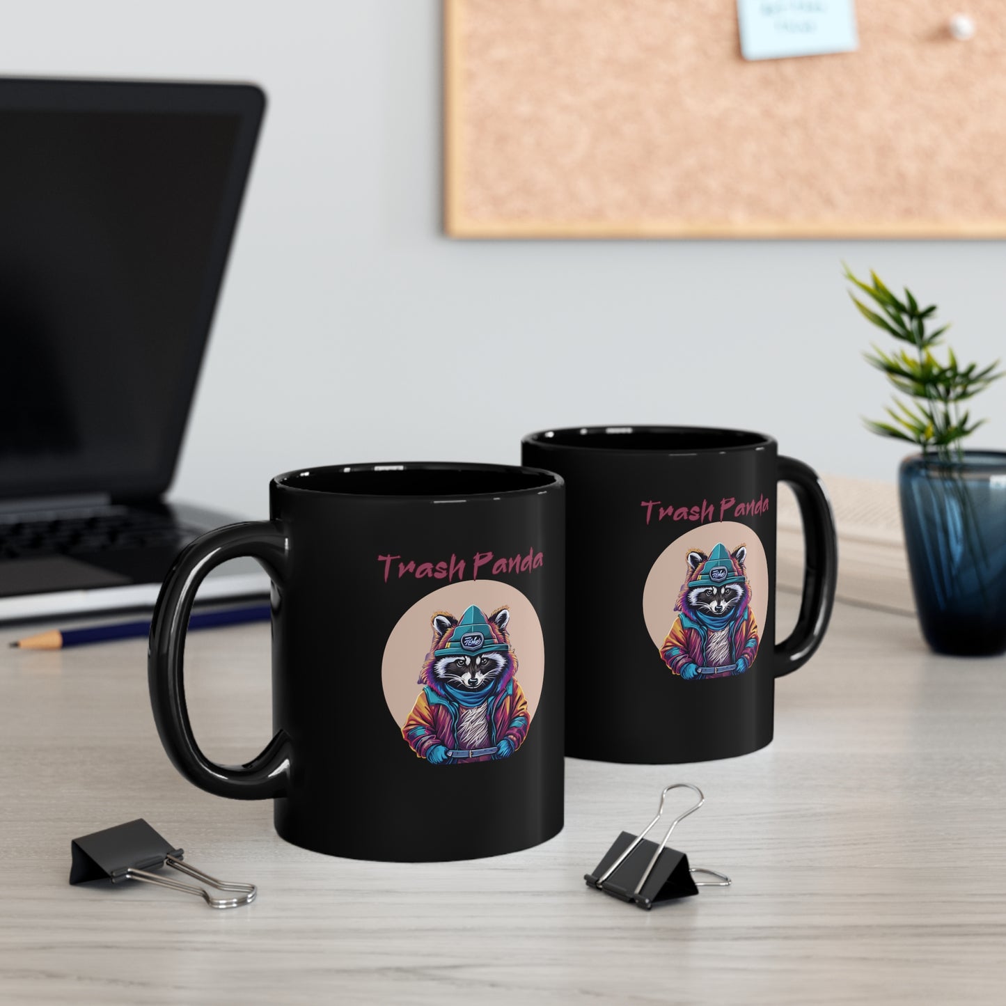 Trash Panda | Raccoon | Anthropomorphic| Funny Gift | Cartoon | 11oz | Black Mug