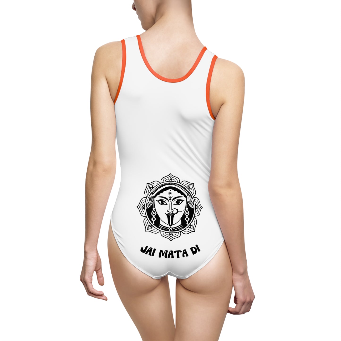 Kali Ma Women's Classic One-Piece Swimsuit with Spiritual Motif - Jai Mata Di Design