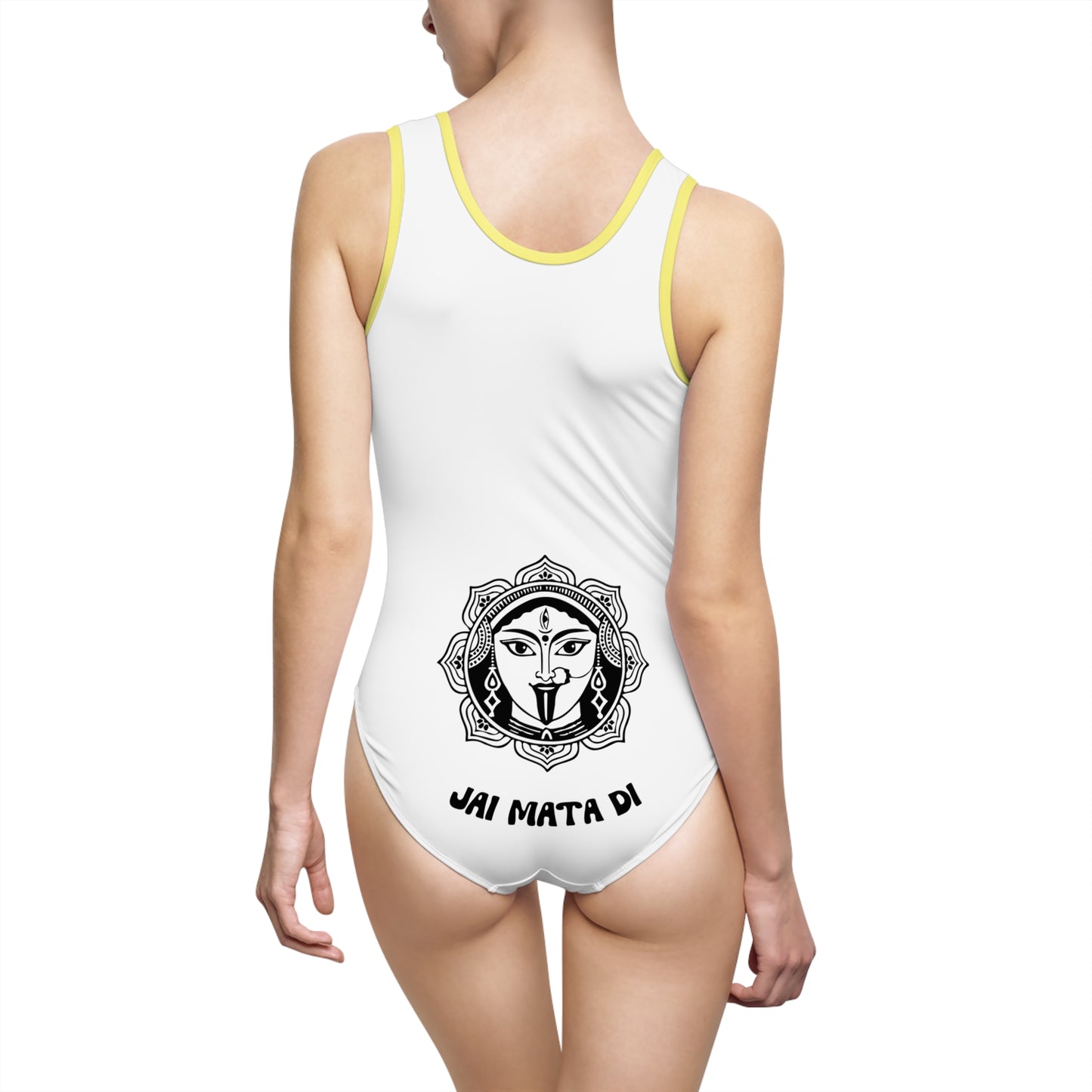 Kali Ma Women's Classic One-Piece Swimsuit with Spiritual Motif - Jai Mata Di Design