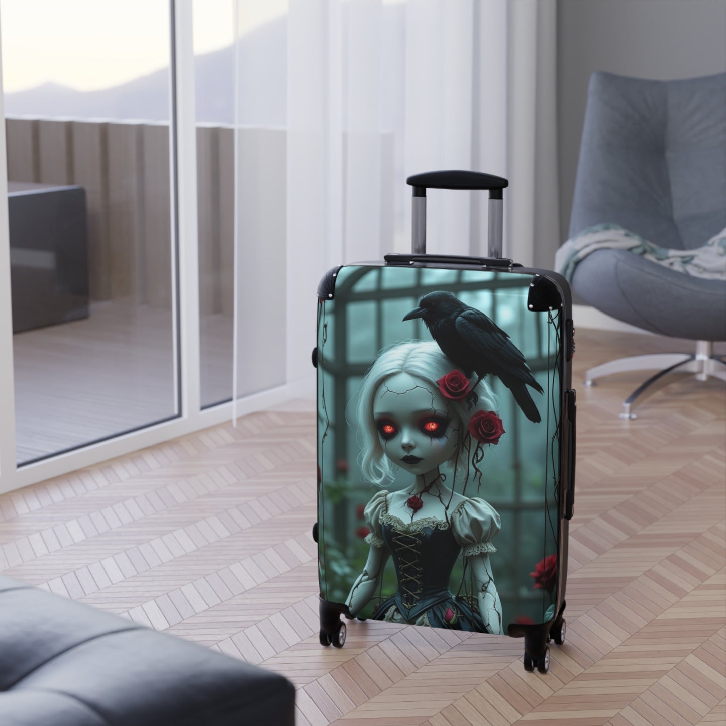 Gothic Doll Design Suitcase - Perfect Travel Companion for Halloween and Fantasy Lovers
