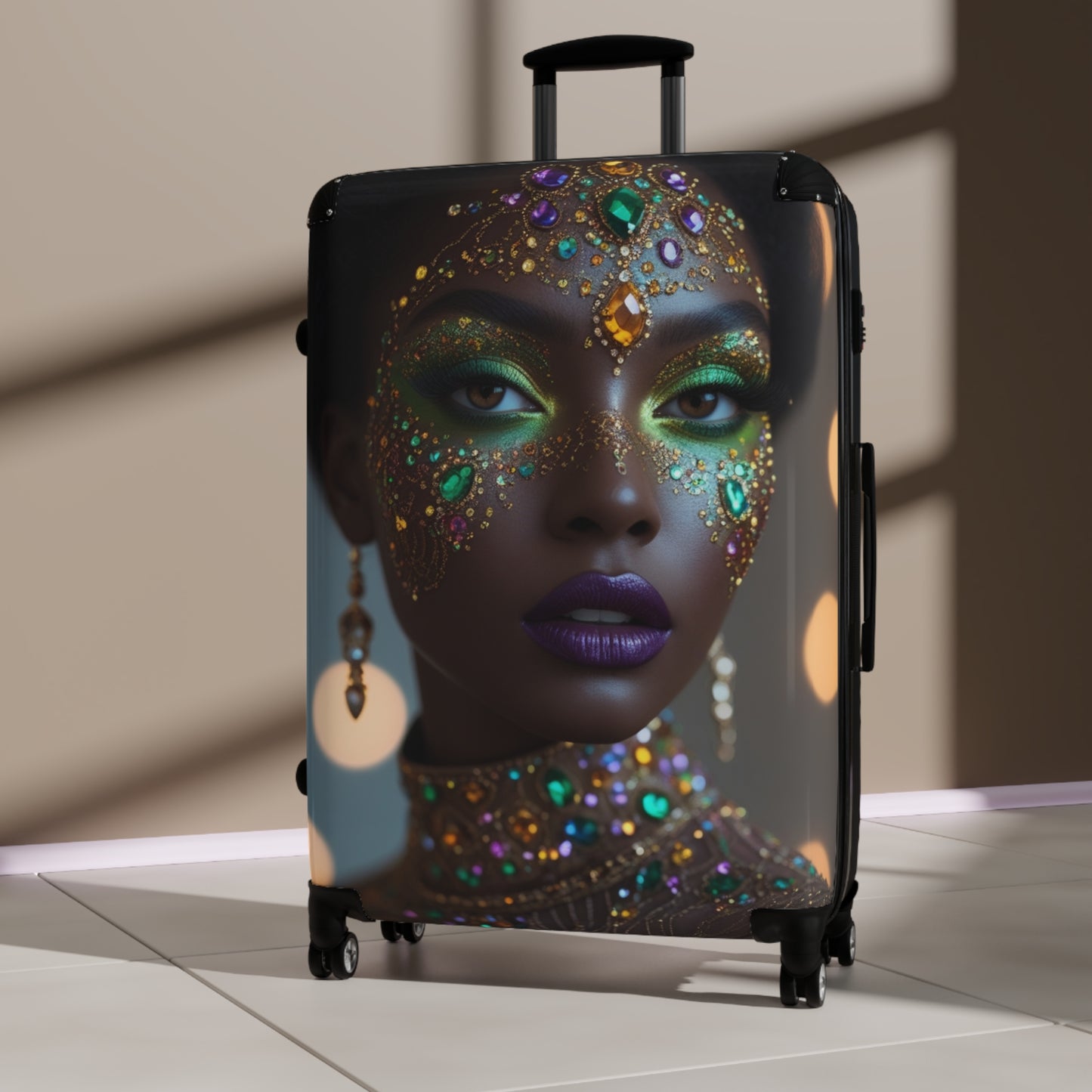 Colorful Glamour Print Suitcase with Elegant Gemstone Design