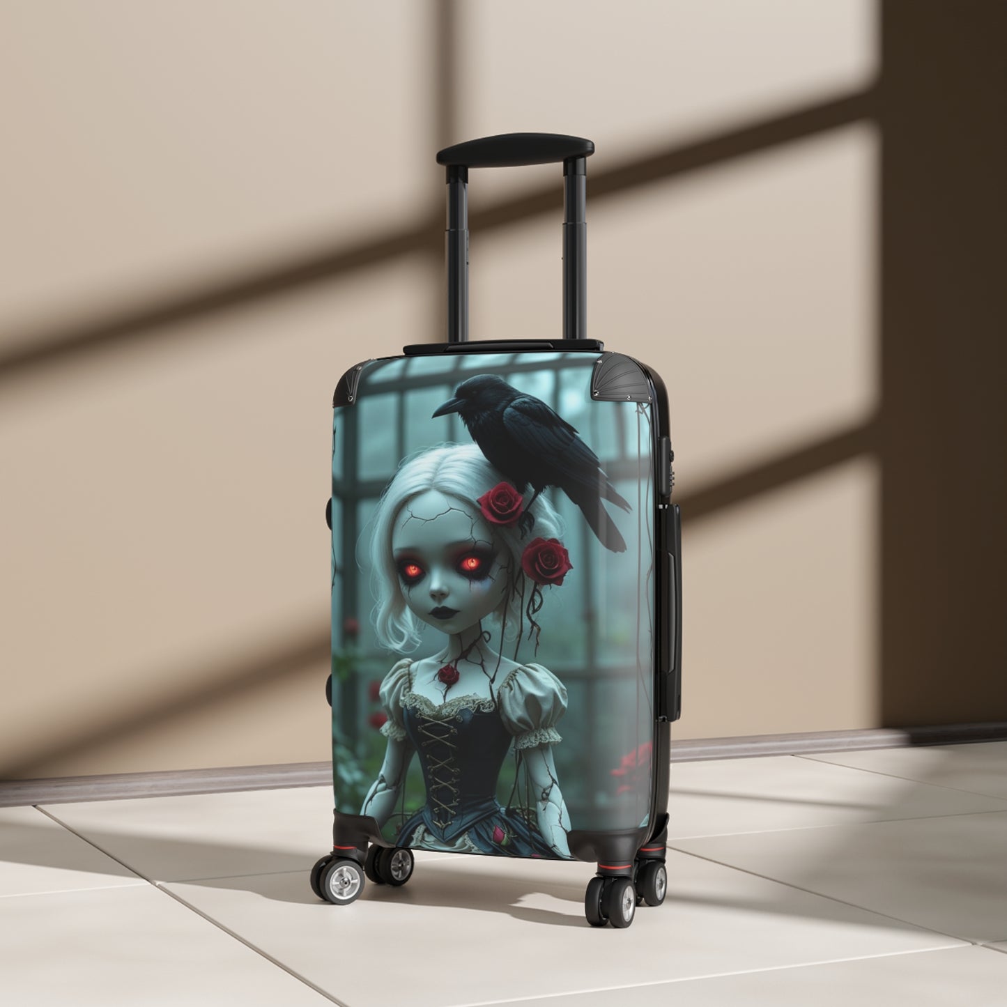 Gothic Doll Design Suitcase - Perfect Travel Companion for Halloween and Fantasy Lovers