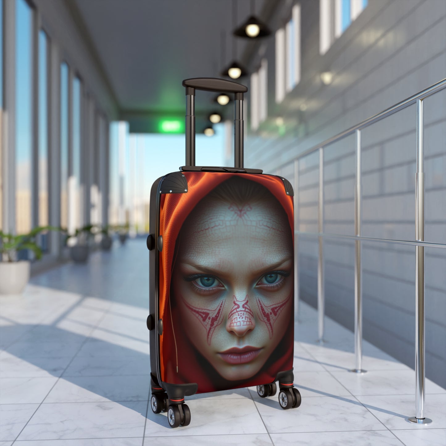 Mystical Face Design Suitcase - Unique Travel Luggage for Adventurers