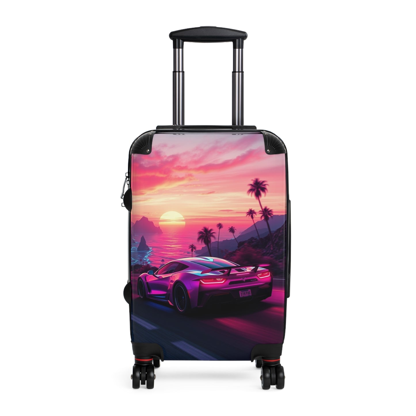 Tropical Sunset Suitcase - Travel Luggage with Vibrant Car Design for Adventure Seekers