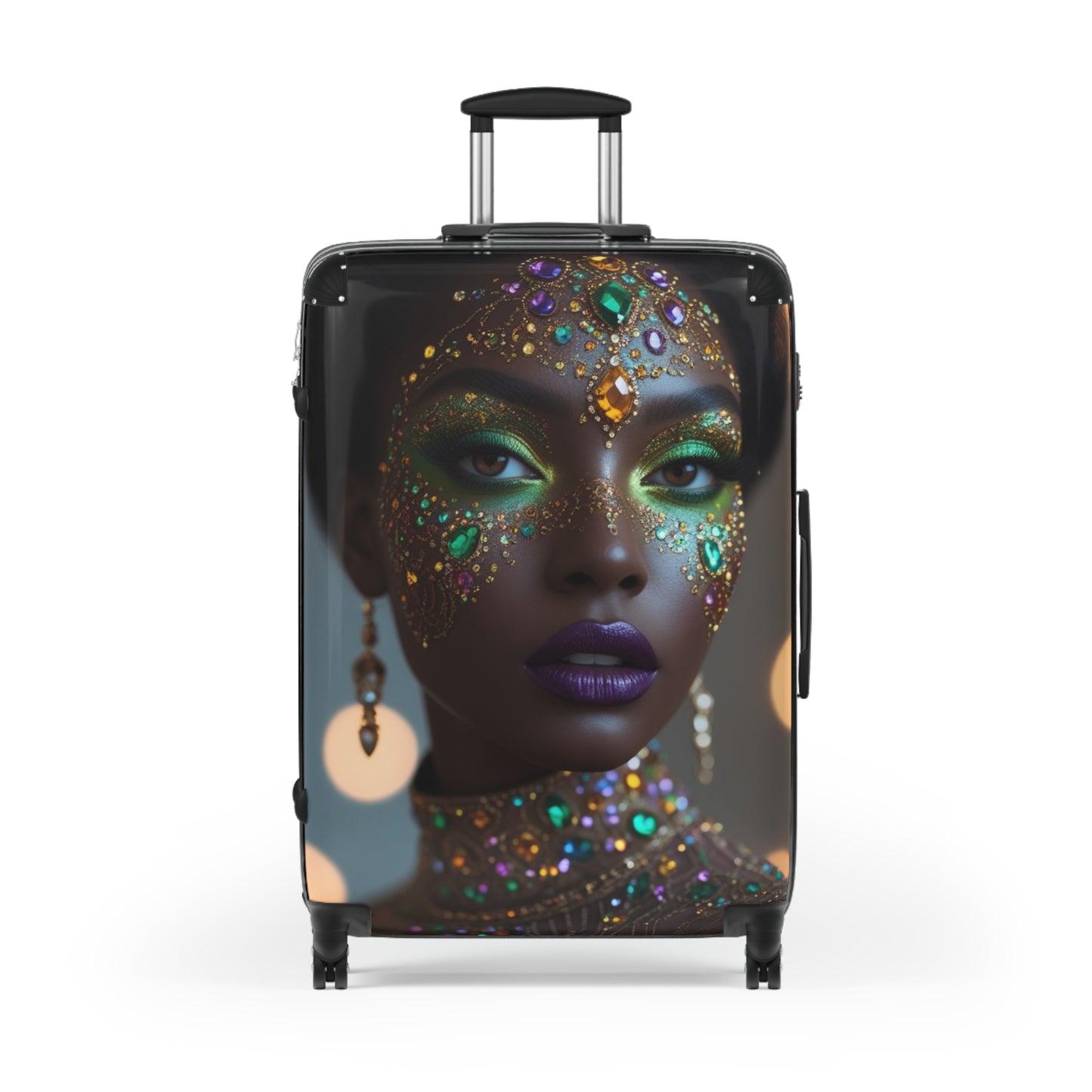Colorful Glamour Print Suitcase with Elegant Gemstone Design