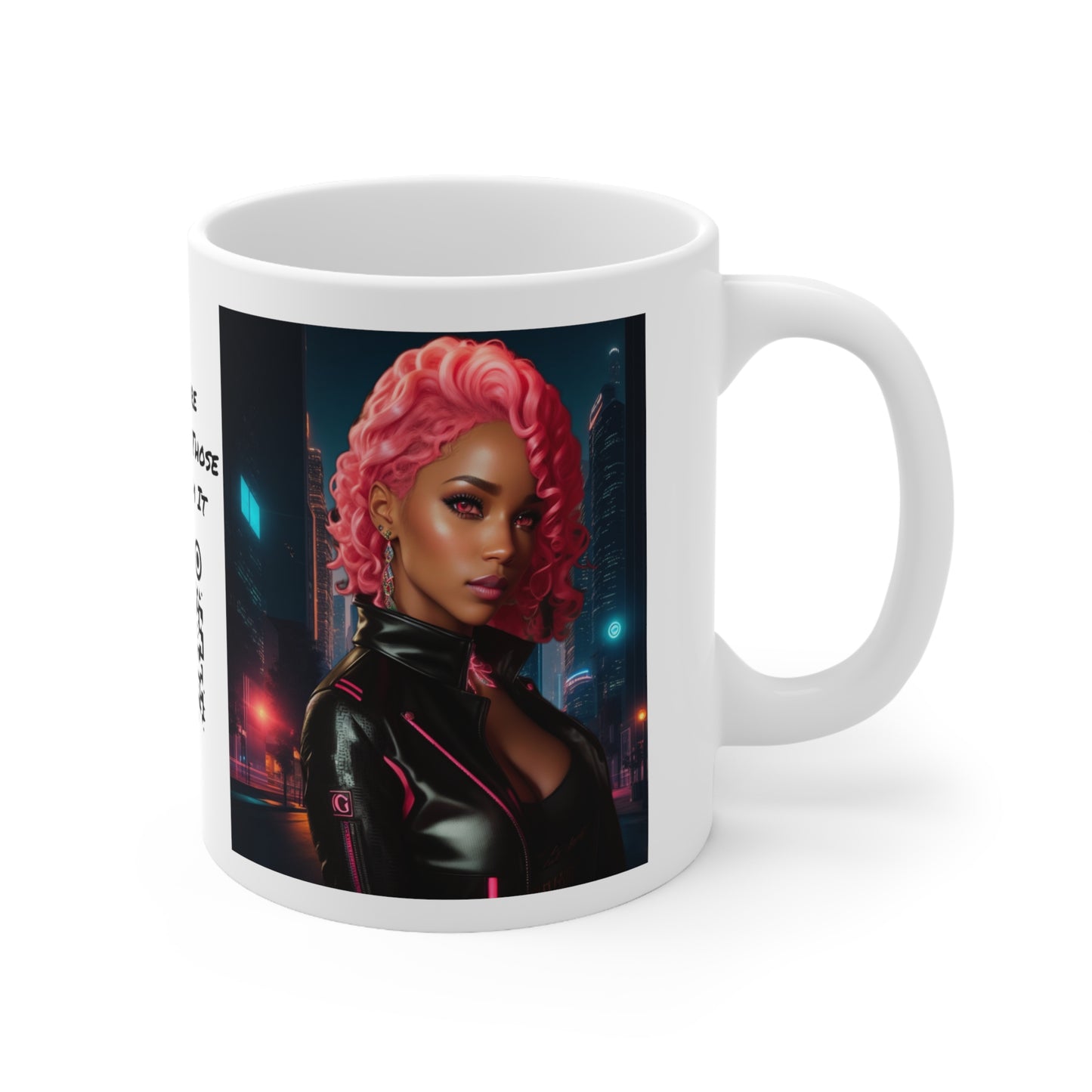 Pink Panthress | Anime Gift | Fantasy Girl | City Lights | Sci Fi | Futuristic | HD Graphics | Coffee | Tea | Hot Chocolate | Ceramic Mug | 11oz