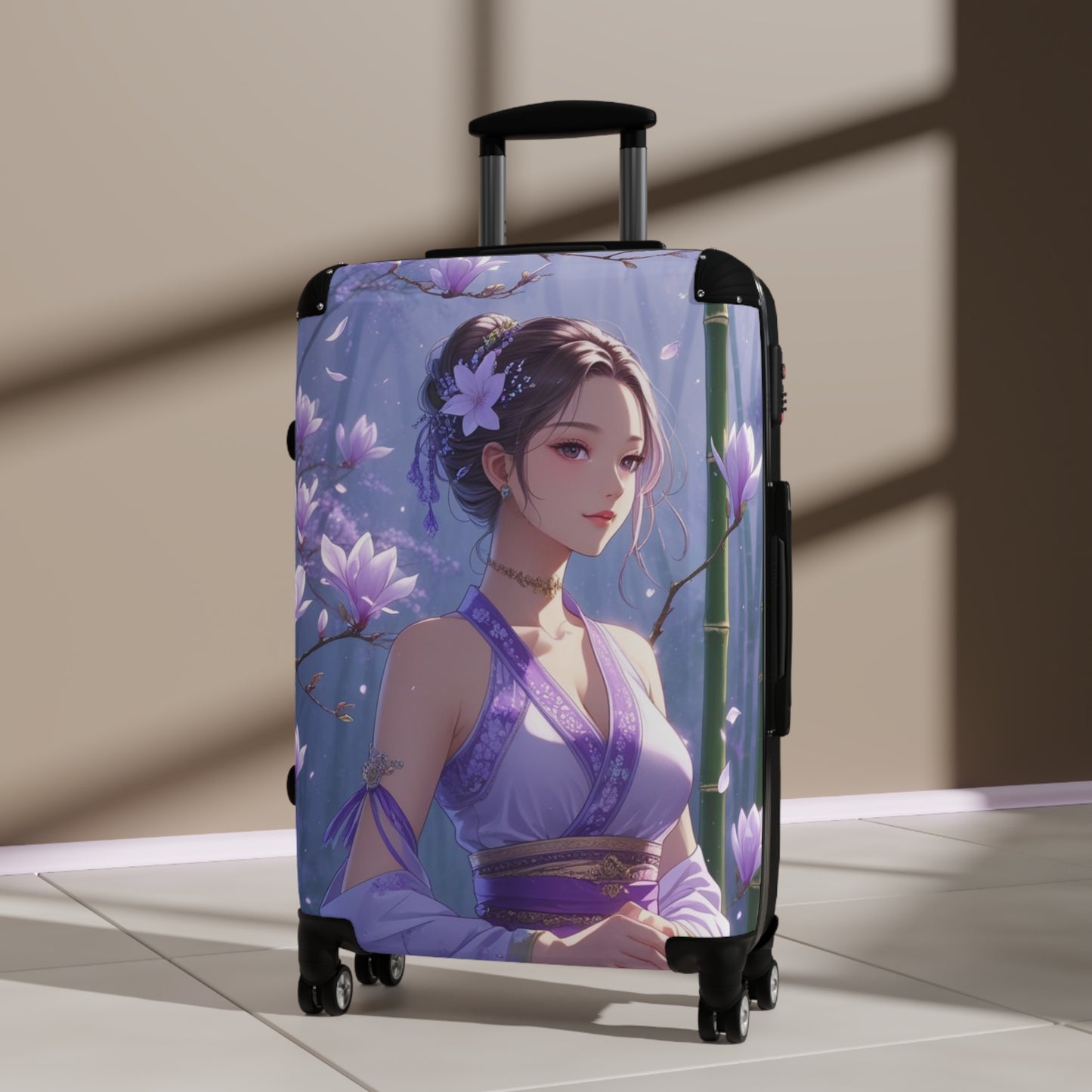 Serene Floral Art Suitcase - Stylish Travel Luggage for Women